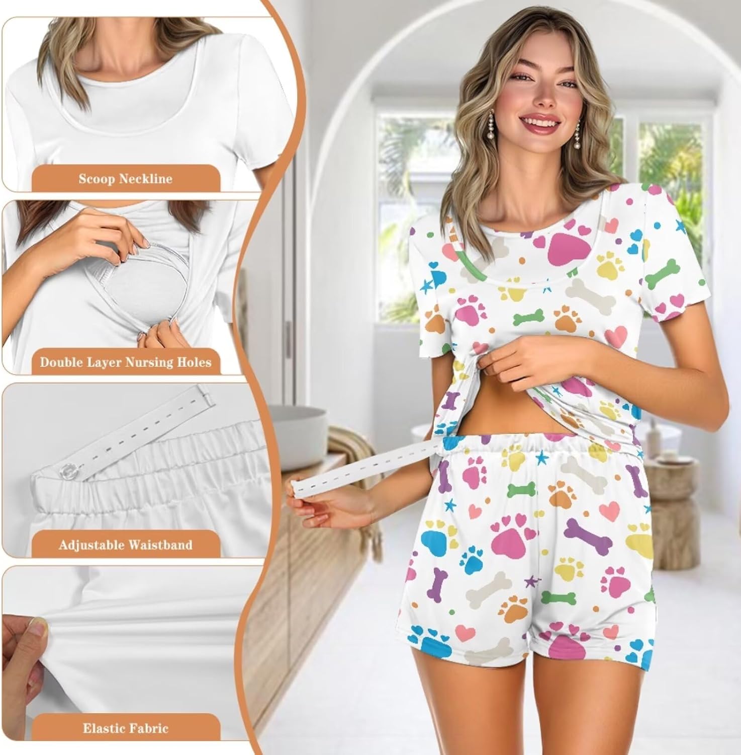 Xoenoiee Womens Maternity Pajamas Nursing Pajamas Set for Breastfeeding Soft Postpartum Loungewear Double Layer
