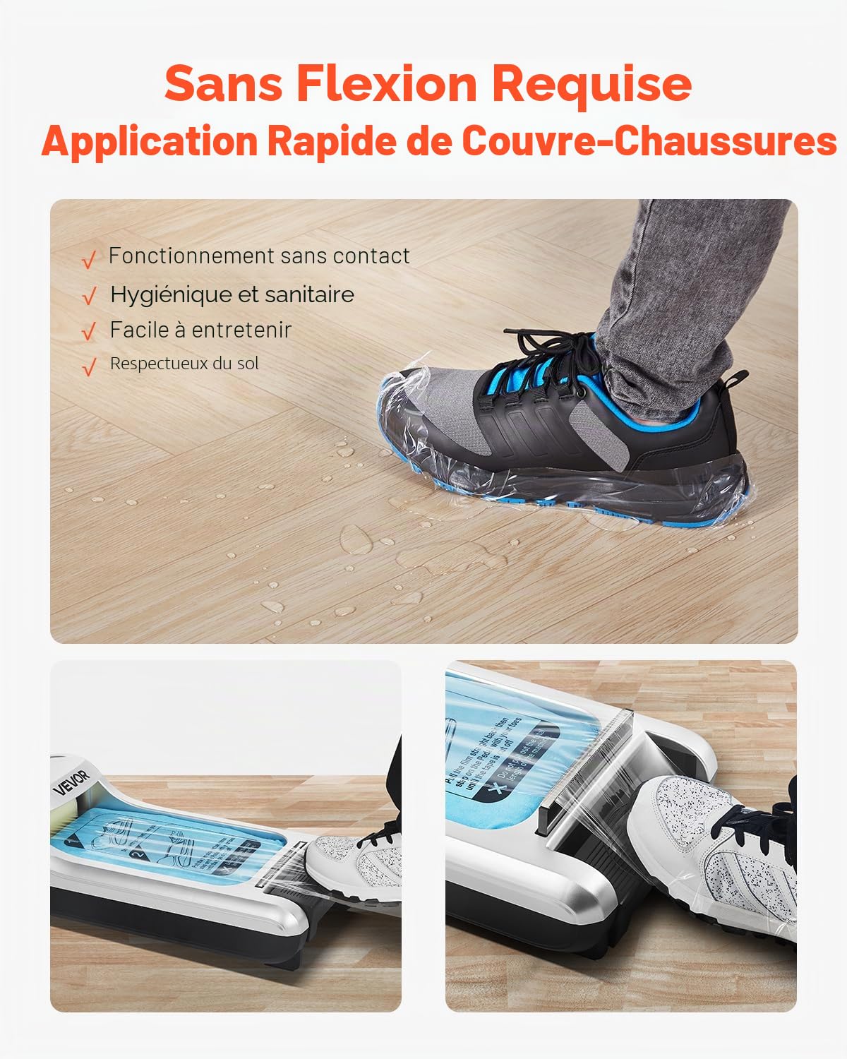 VEVOR Distributeur Automatique de Couvre-chaussures, avec 1 Rouleau de 600 Pièces Membranes Jetables Antidérapantes, Pointure Jusqu'à Taille US 11, pour Maison, Bureau, Labo, Usine, Hôpital, Argent