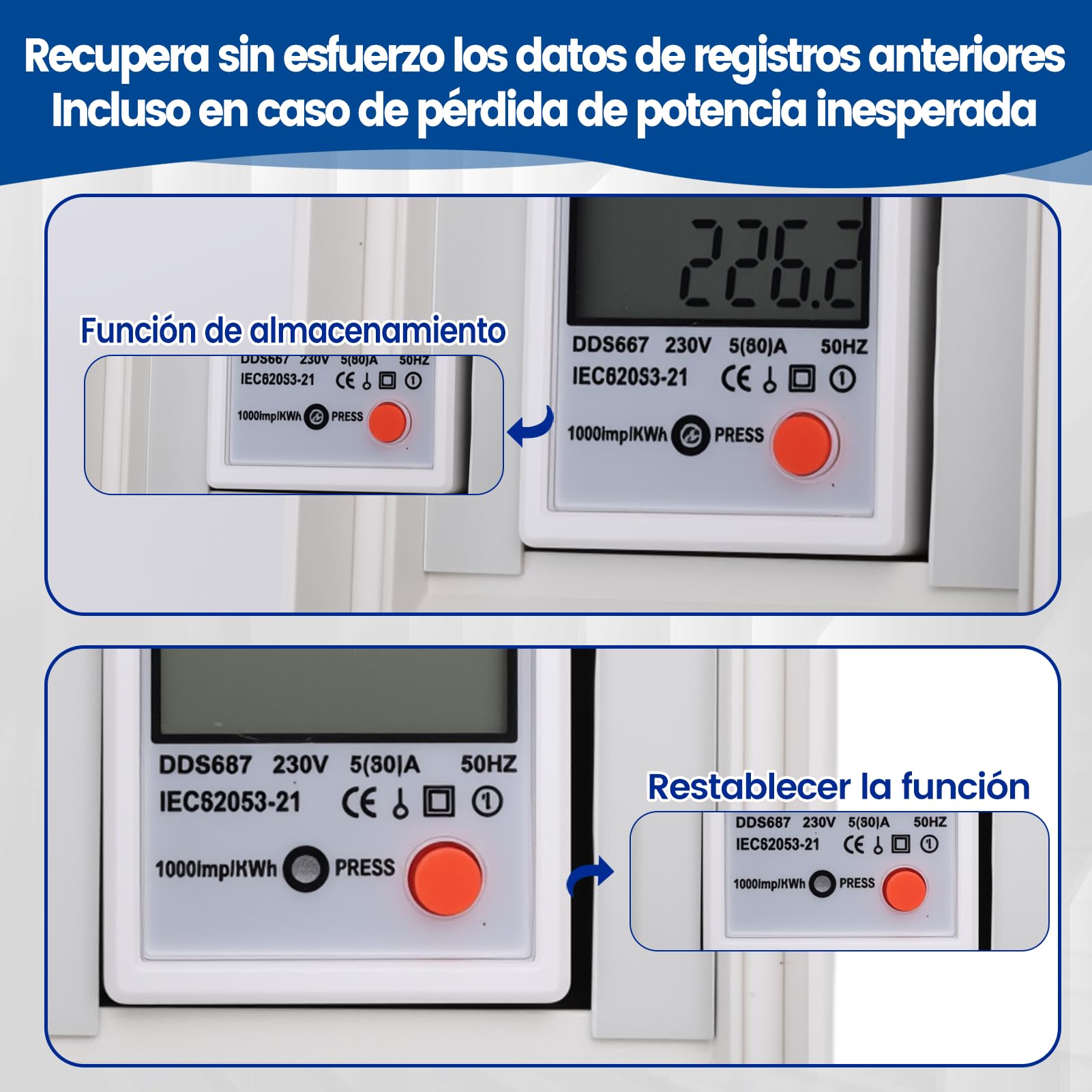 Medidor de Consumo Electrico Digital Portátil de Electricidad 230V IP67 LCD Display Restablecimiento Fácil Medidor para RVs Vehículos Eléctricos Sitios de Construcción