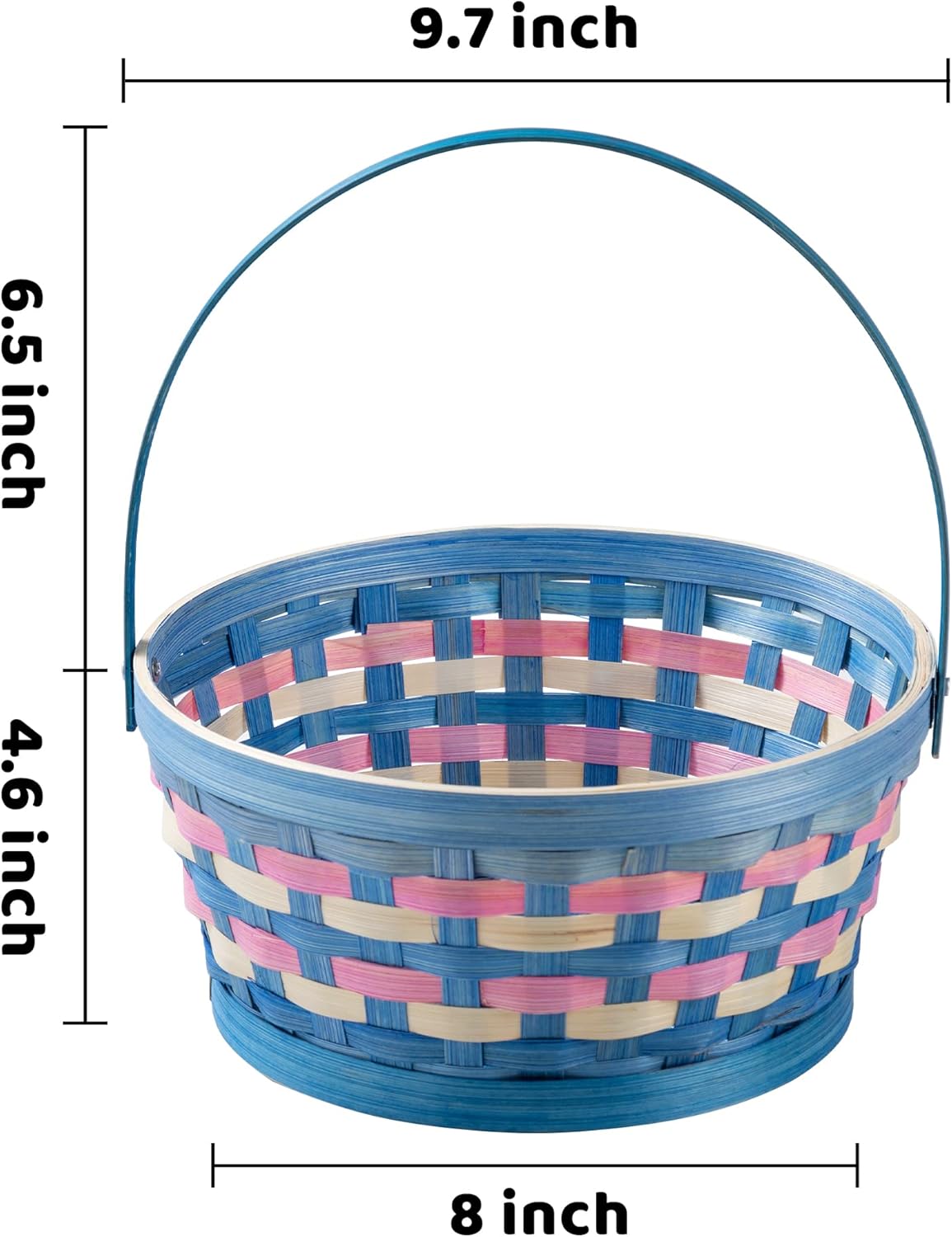 JOYIN 3 Pcs Easter Bamboo Baskets with Tricolor Grass Paper Shred for Kids, Easter Eggs Hunting Bucket Wicker Woven Candy Toys Storage Baskets with Handle for Picnic, Party Favors Decor(11.1"X9.7")