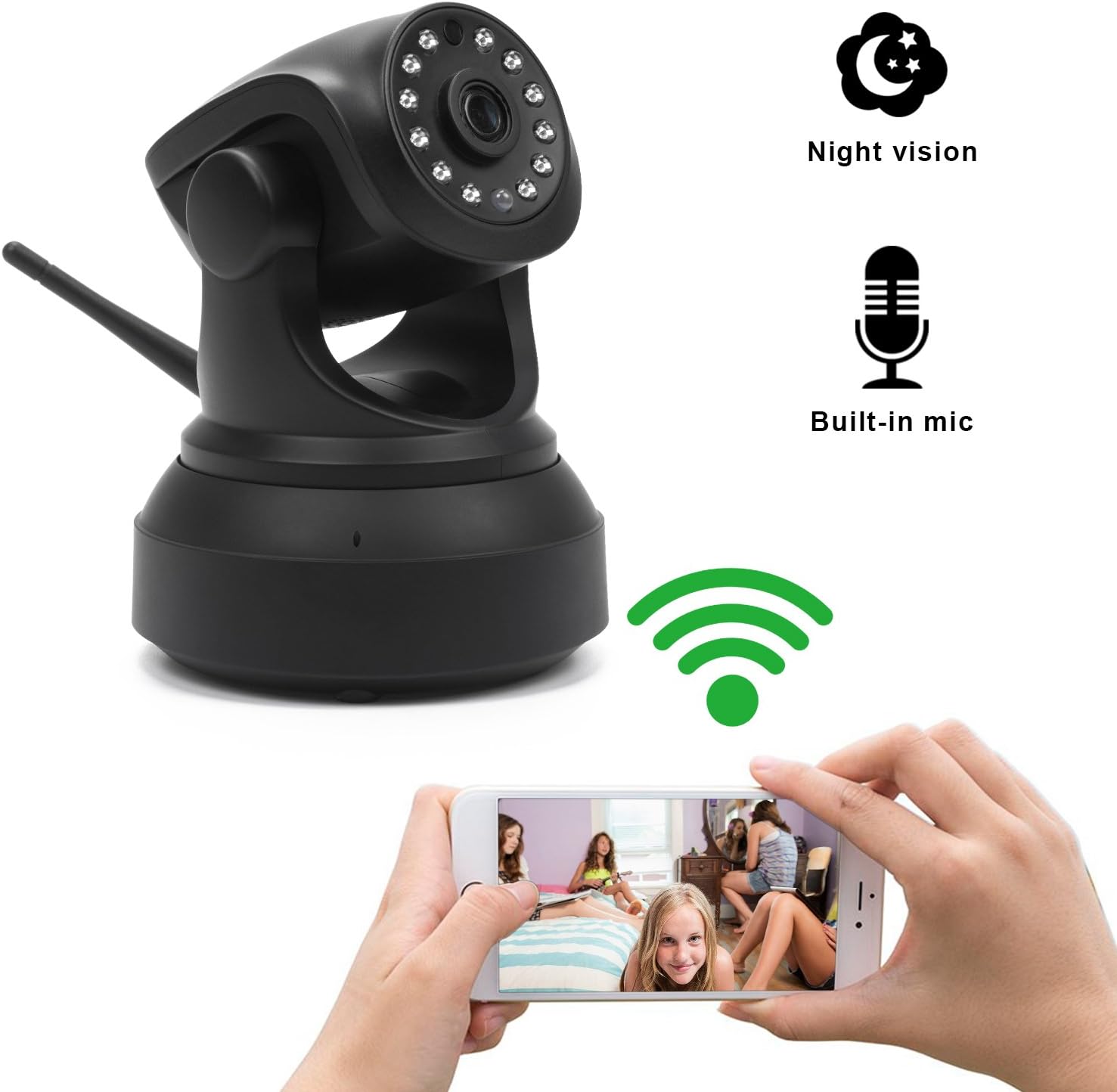 Elebor Security IP Camera, Plug & Play Home WiFi Wireless Security Camera with 720P HD Night Vision, Pan/Tilt, Motion Detection, 2 way Audio Black