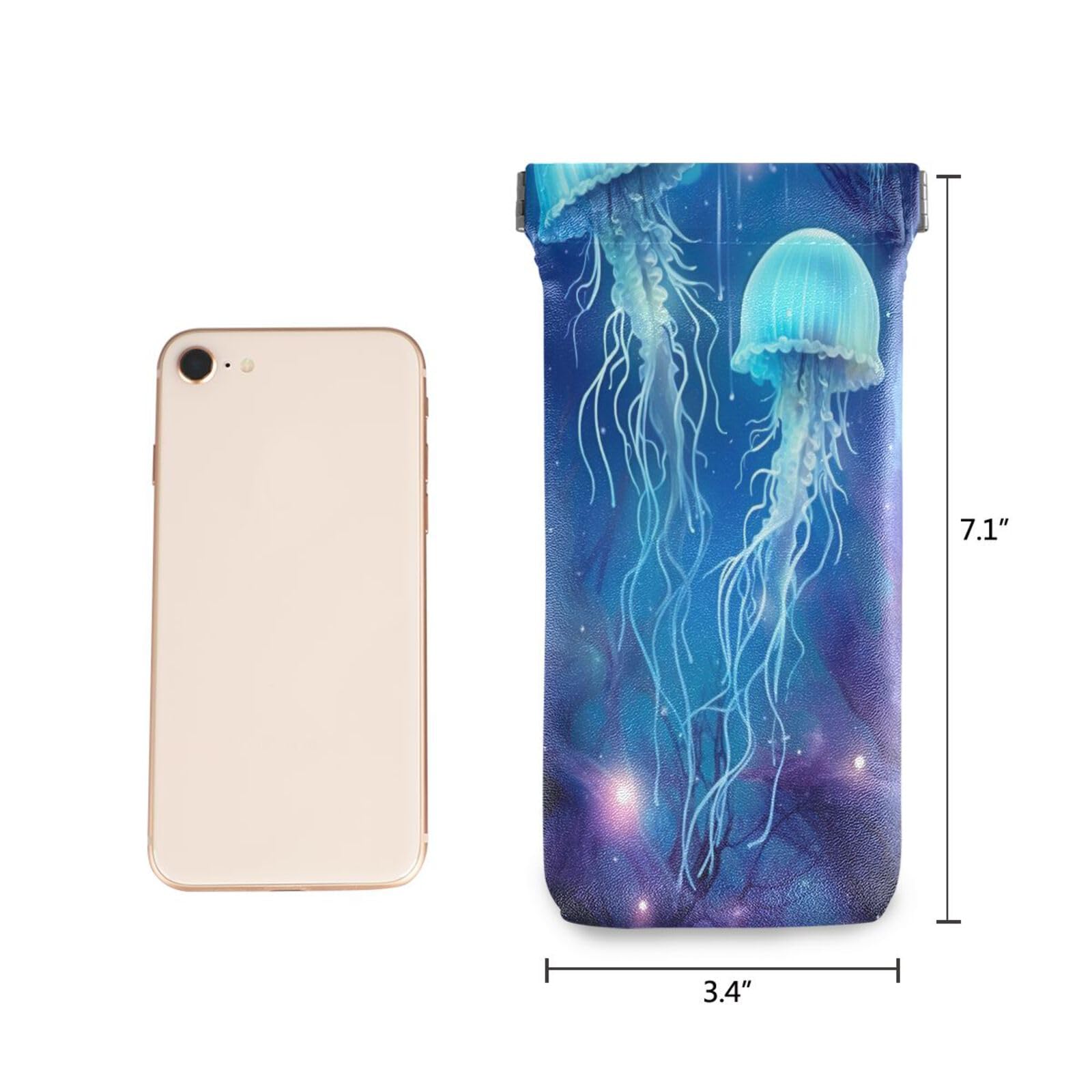 FLildon Sea Jellyfish Eyeglasses Pouch Squeeze Top Sunglasses Case Soft PU Leather Eyeglass Bag for Men Women