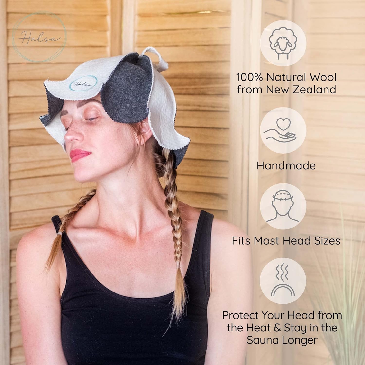 Halsa Sauna Hat, Natural Wool Sauna Hat for Men and Women | Eco-Friendly Insulating Headgear for Spa, Steam Room, Banya, Bathhouse | Comfortable, Breathable, Handmade | One Size Fits All - Image 2