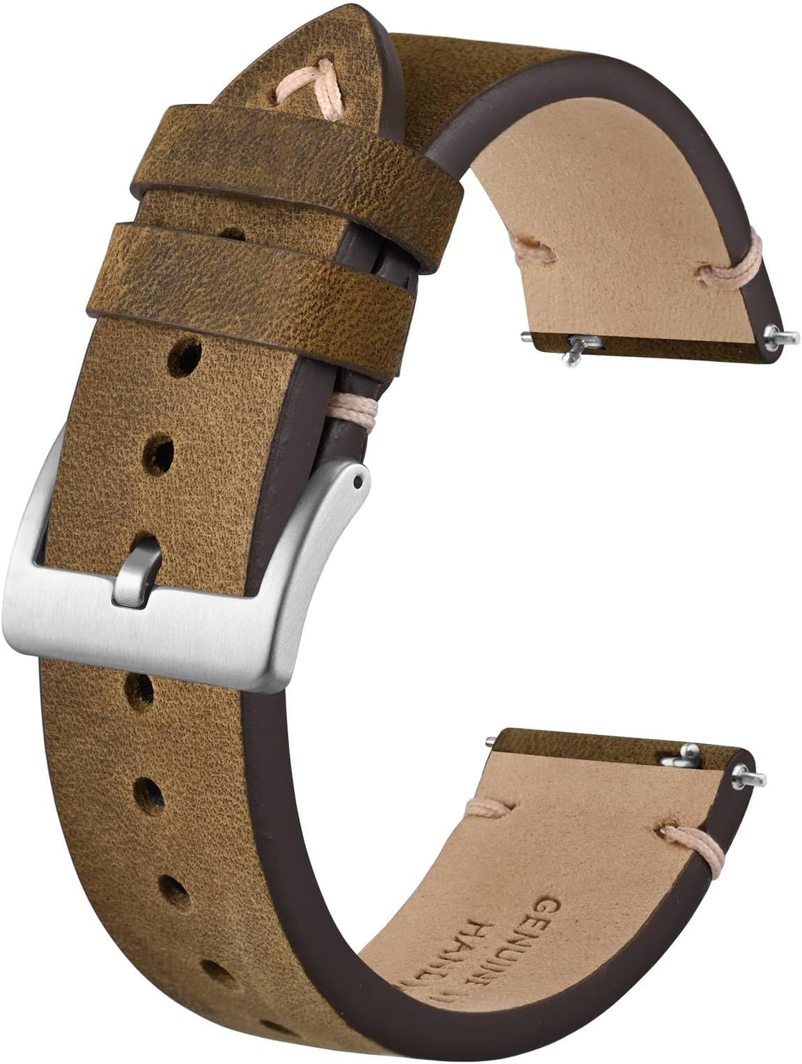 BISONSTRAP Distressed Leather Watch Strap, Watch Replacement Bands for Men, Quick Release Spring Bars, Band Width 18mm 19mm 20mm 22mm 24mm