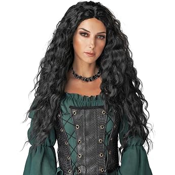 PORSMEER Womens Wig Black Long Curly Wigs for Women Natural Middle Parting Long Curls Black Hair Anime Cosplay Halloween Wigs 28 Inches