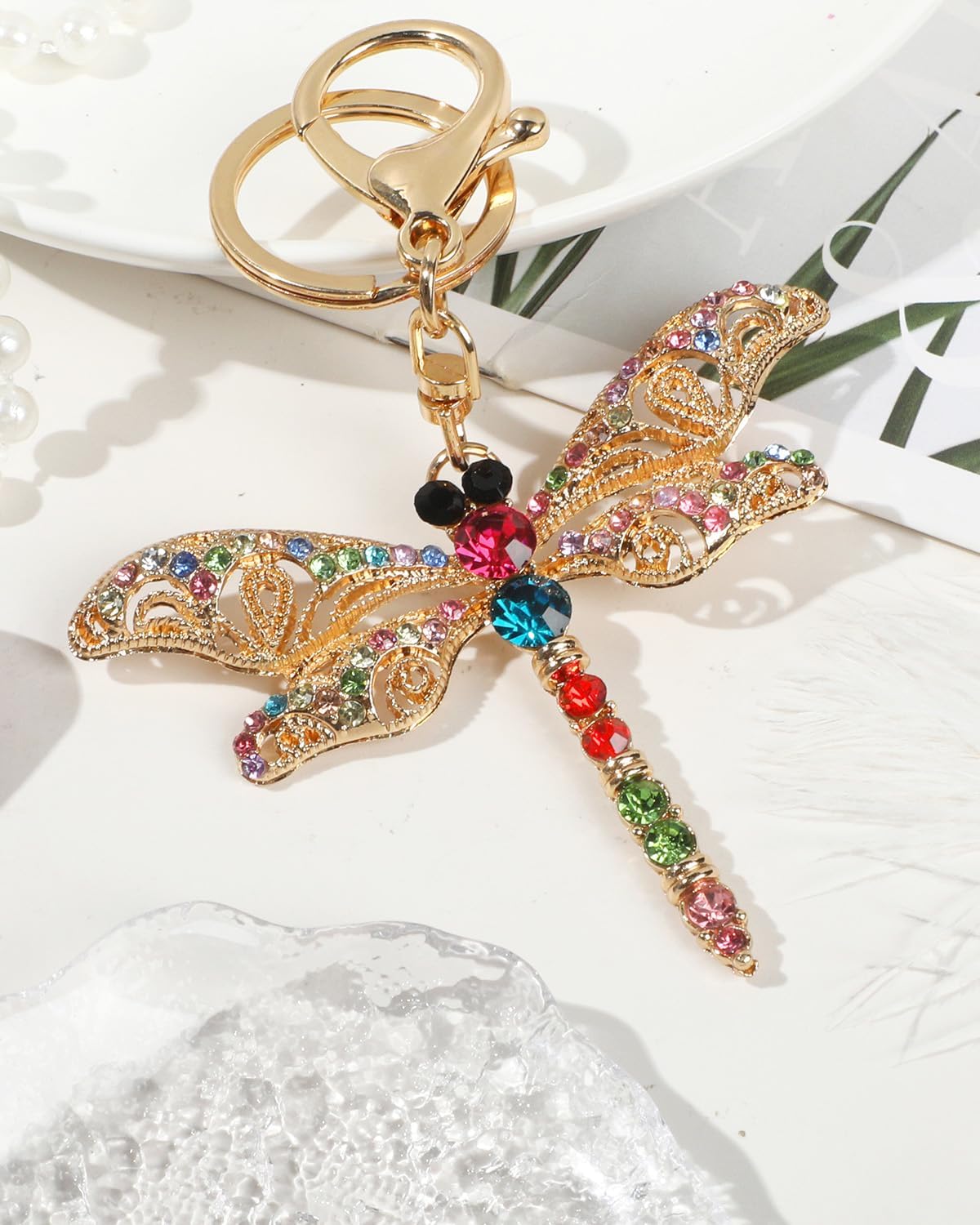 Sparkling Dragonfly Keychain Crystal Rhinestone Charm Cute Keychain for Women for Purse Wallets Backpacks Handbags - Image 9