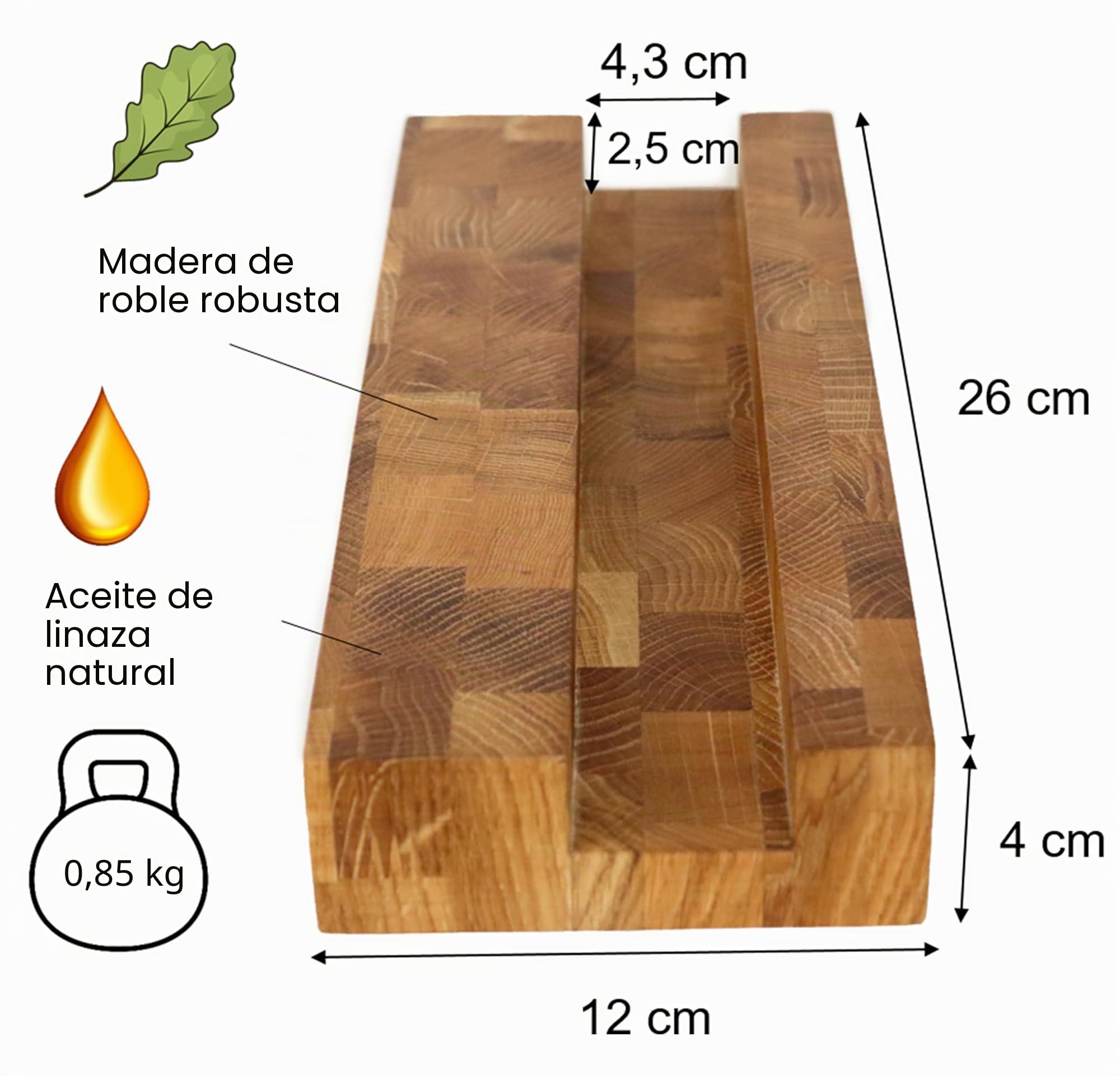 B4K Soporte para tabla de cortar de roble – Soporte estable para tablas de madera y bloque de cortar (4 cm de grosor) | Antideslizante y duradero | Diseñado para tablas de 4 cm de grosor