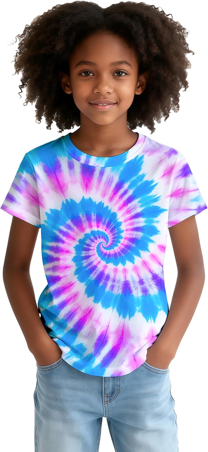 Kids Tie Dye T-Shirts Hippie Short Sleeve Shirt Tees for 6-18 Years Boys Girls - Image 5