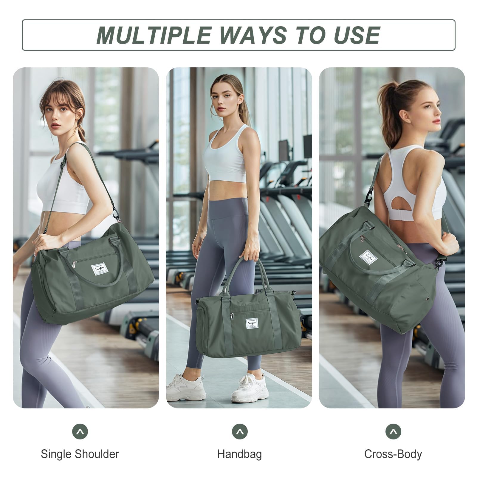HYC00 Borsone Palestra Donna Uomo Borsa Sportiva con Scomparto Scarpe Borsone da Viaggio Sports Gym Bag Borse da Palestra Piscina Donna Fitness Weekend Duffel Bag Borsa per Ospedale,Verde Militare