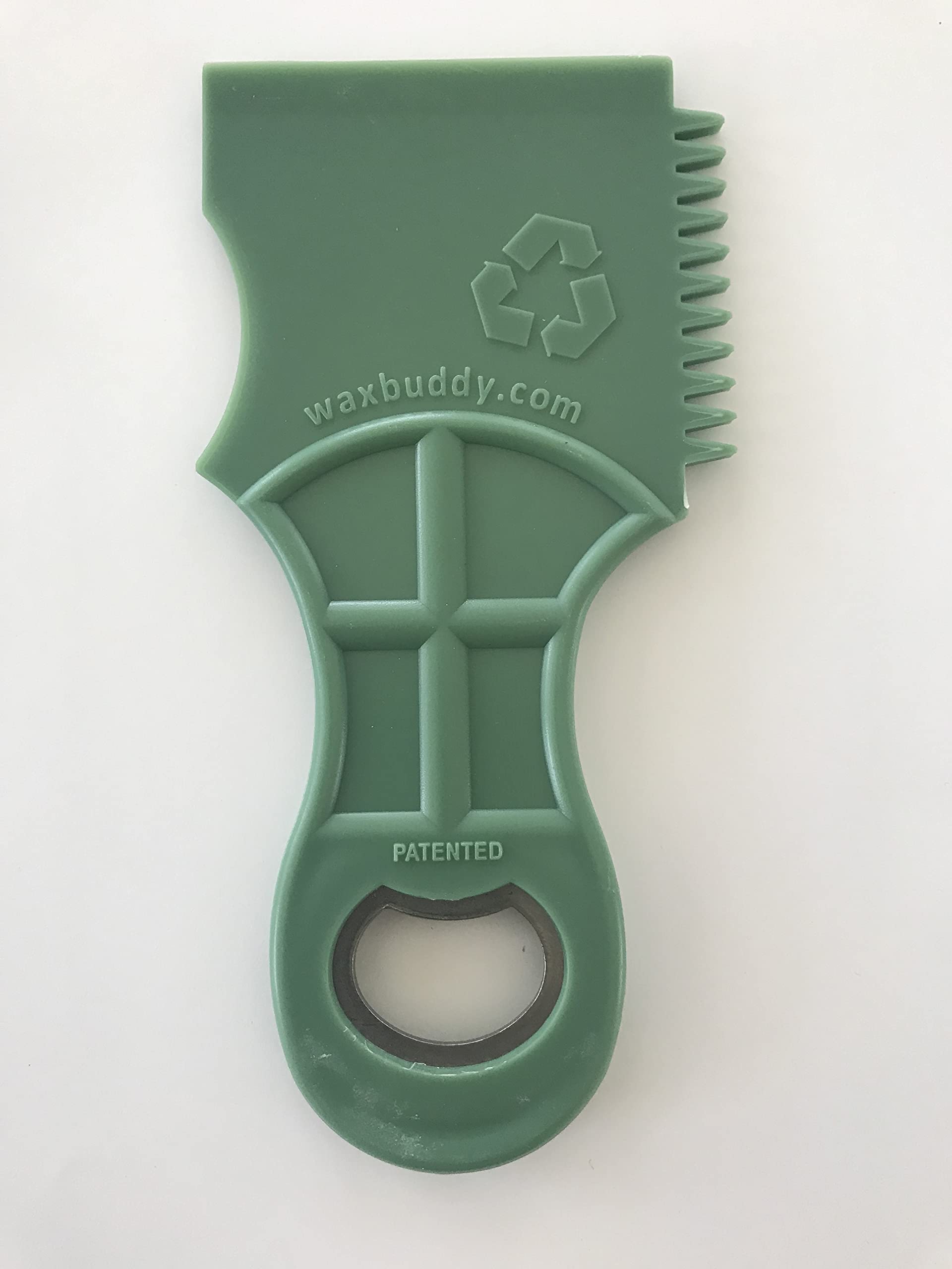 Wax Buddy Wax Comb - The Original, Sage Green IV, 100% Recycled Plastic, 4-in-1 surf Tool, a Scraper, Comb, Rail Cleaner, & Bottle Opener.