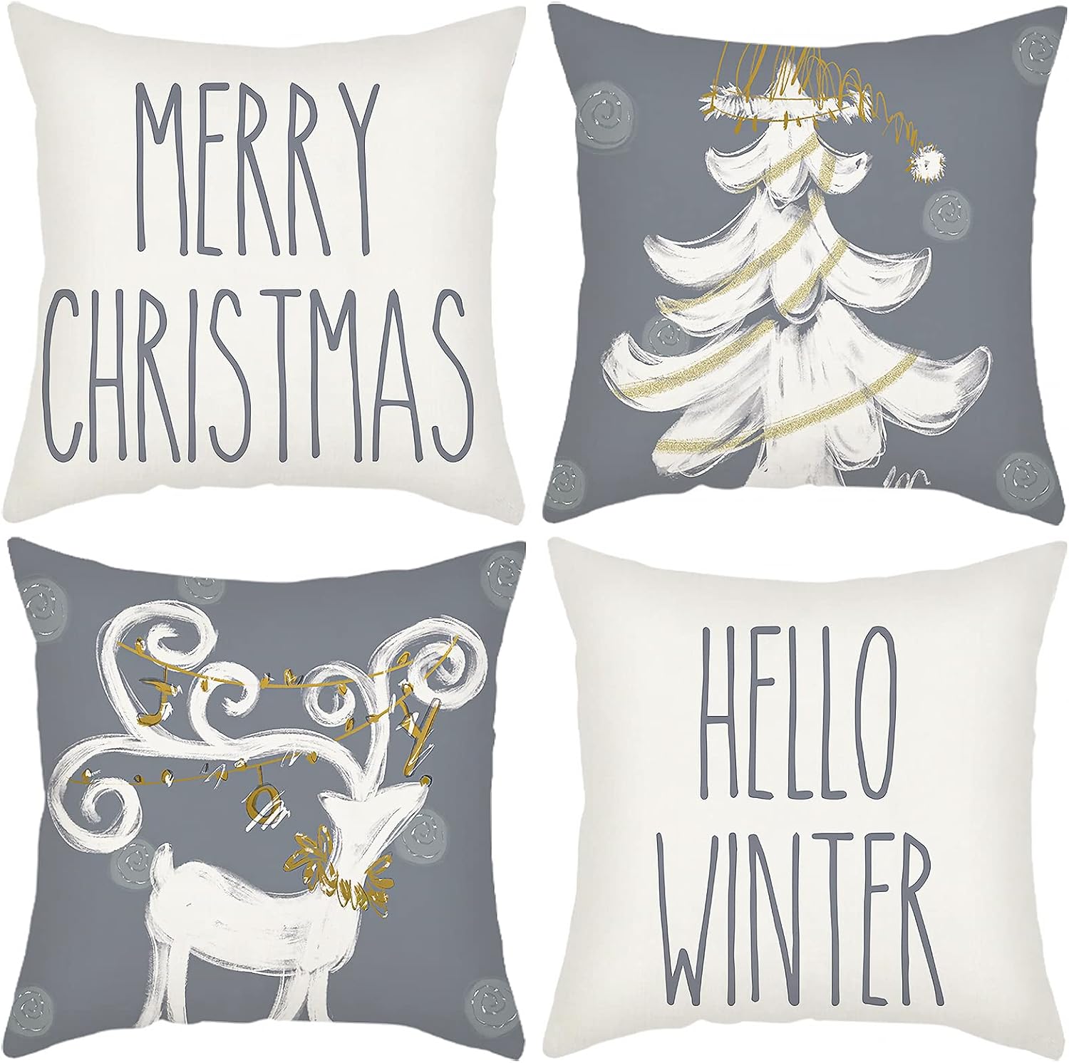 Halomoon Christmas Pillow Covers Set of 4 for Christmas Decoration Winter Throw Pillow Cover Christmas Decor (18x18, Merry Christmas & Hello Winter)