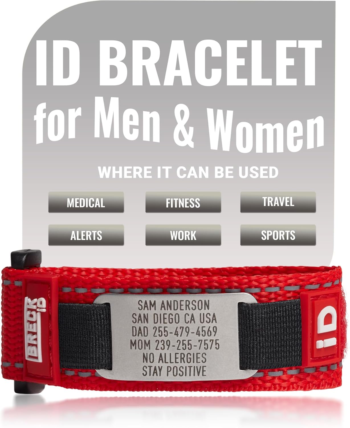 Medical ID Bracelet – Custom Engraved Emergency Medical Alert Wristband – Adjustable Nylon Sport Band for Active Lifestyles