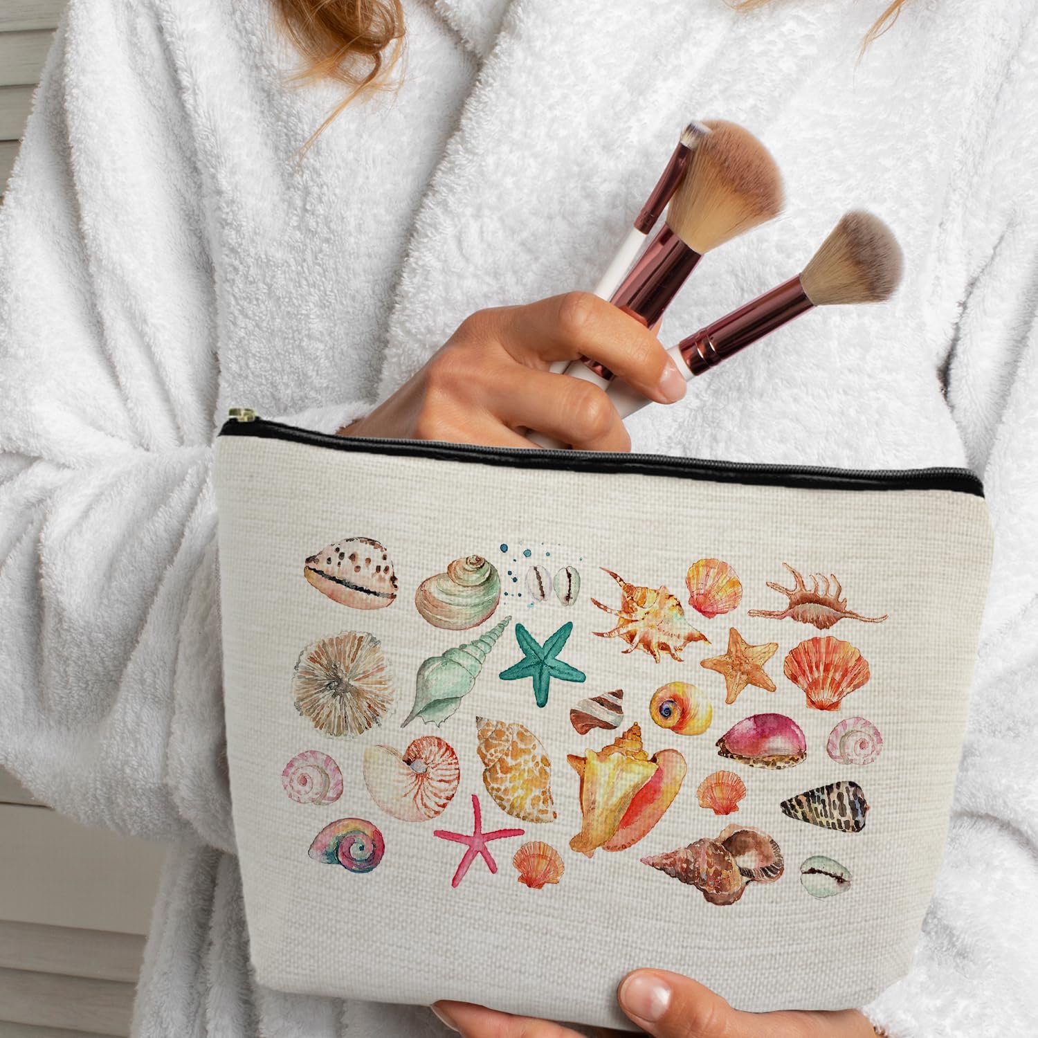 Beach Seashell Starfish Makeup Bag, Beach Lovers Gifts Cosmetic Bags for Women, Sunscreen Summer Travel Makeup Pounch Zipper Pouches for Purse image 2