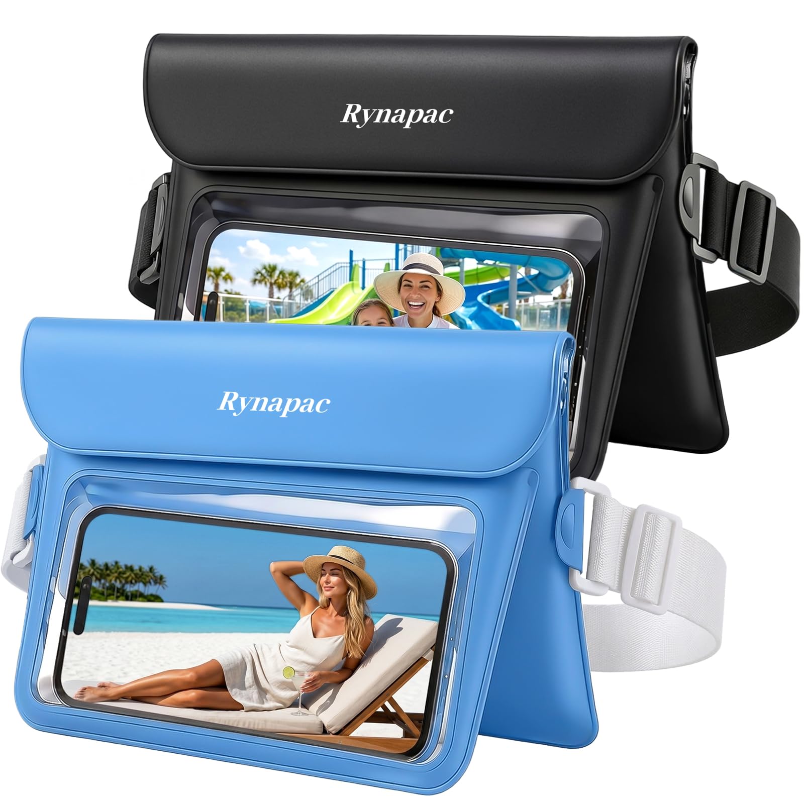 2 Pack Underwater Waterproof Fanny Pack, Women and Men Dry Belt Bag, Waist Waterproof Pouch for Phone Passport Wallet, Double Space, Elastic Waistband