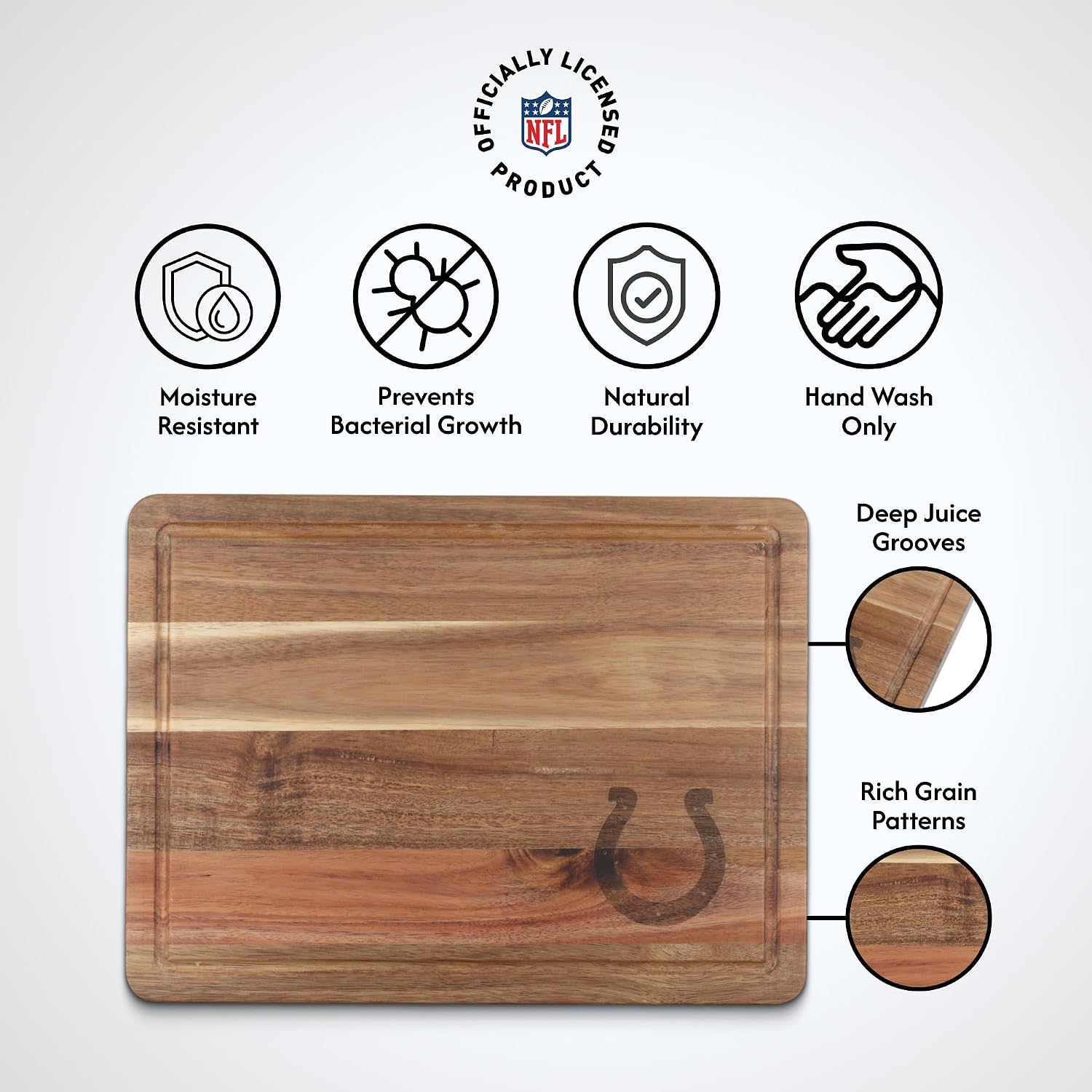 The Memory Company Officially Licensed NFL Acacia Cutting Board – 11.7" x 15.7" Durable Wood Chopping & Serving Board with Team Logo