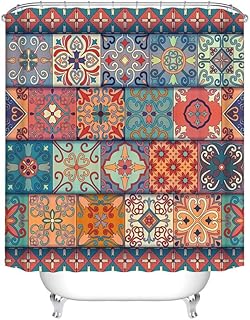 Moroccan Pattern Seamless Patchwork Shower Curtain, Bohemian