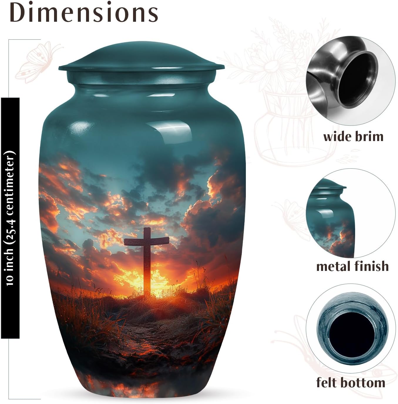 Cross with Sunset Urn for Adult Ashes Male & Female - Burial Urns for Adult Human Ashes - urns for Human ash - Funeral Urn ash Container - (Size - 10inch)