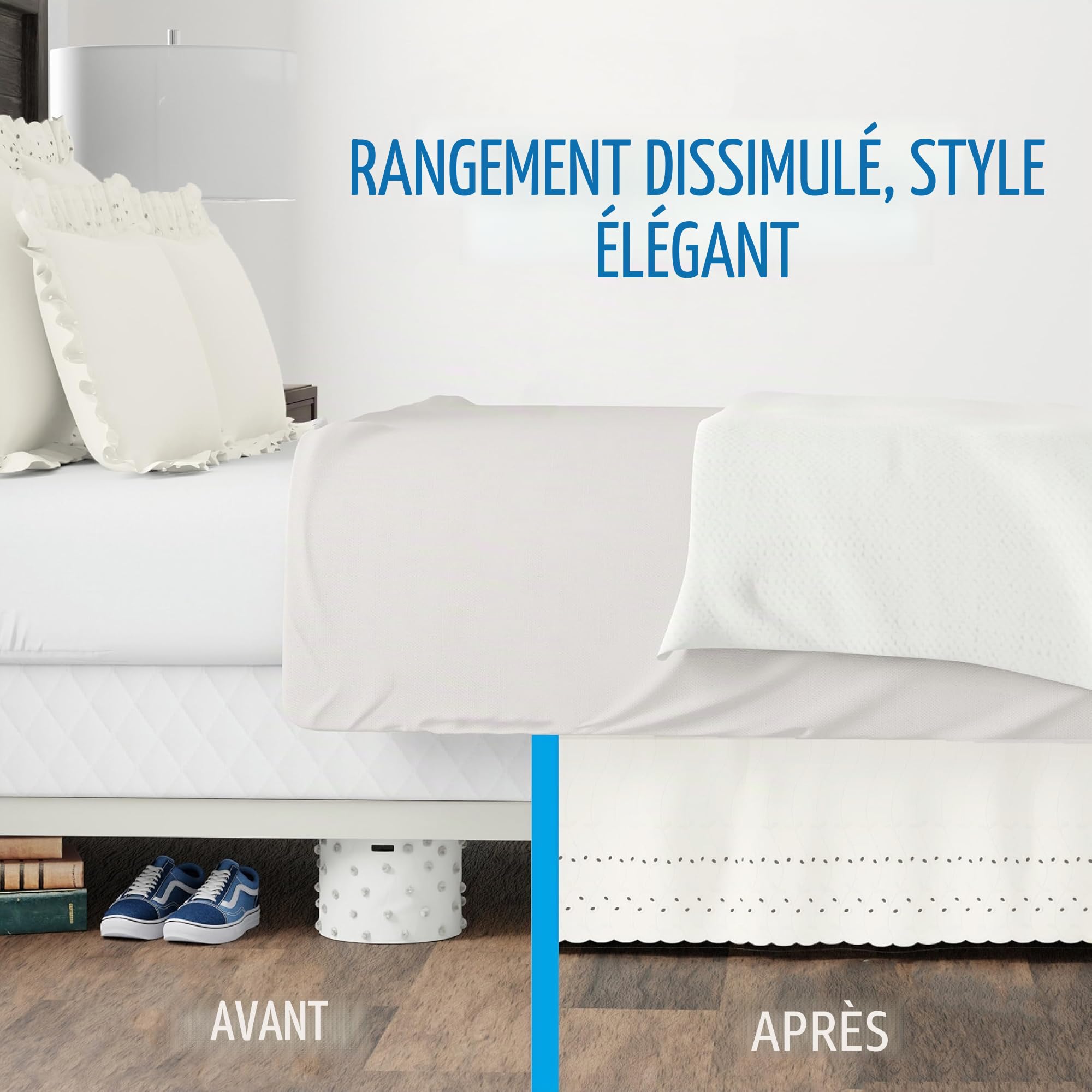 Fresh Ideas Cache-sommier à Volants avec œillets et détails brodés, Longueur de Chute 35,6 cm, Style froncé, King Size, Blanc