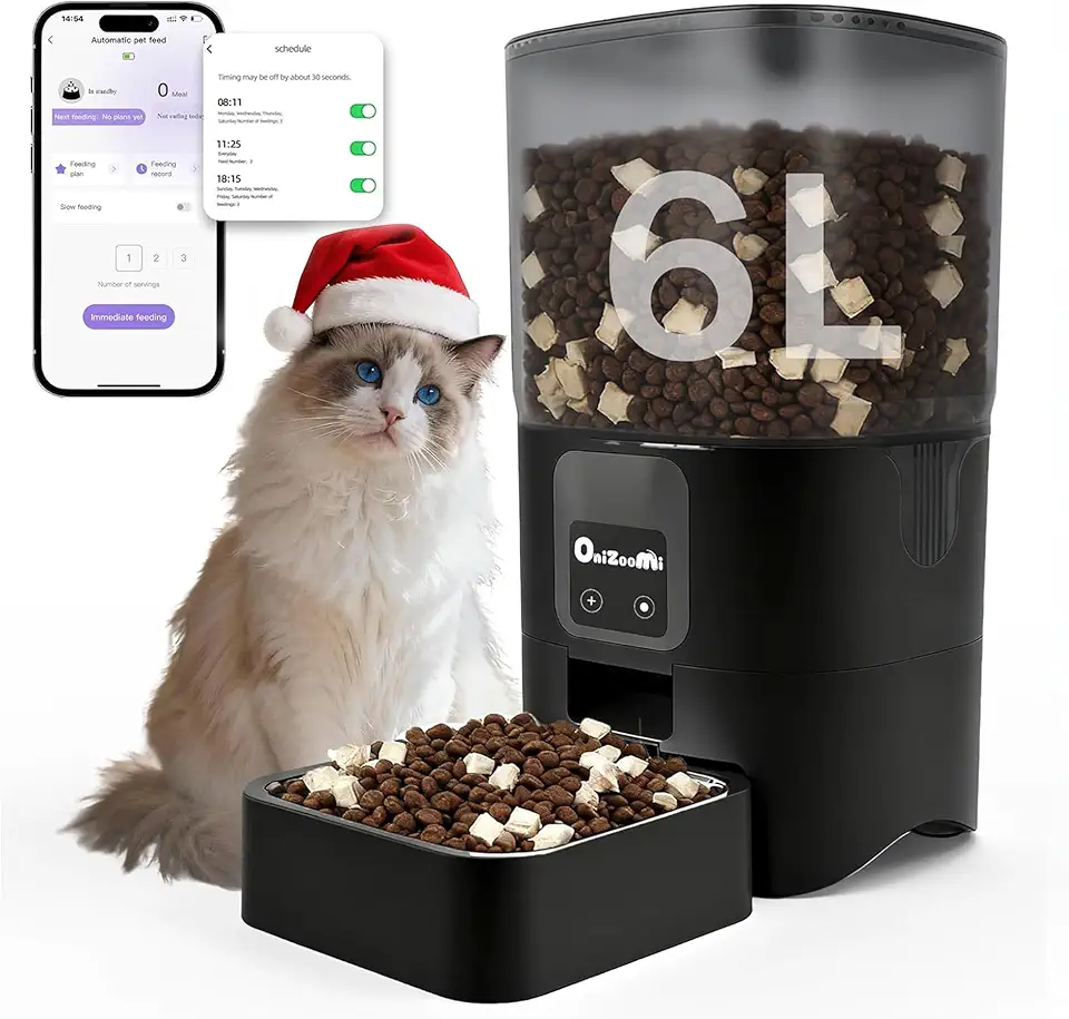 Automatico Pet Alimentador para Gatos com Caes - 6L Comedouro Automático para Cat - 2.4G WiFi Automatic Feeder para Inteligente Programavel APP - Smart Racao Dispenser de Gato com Cães