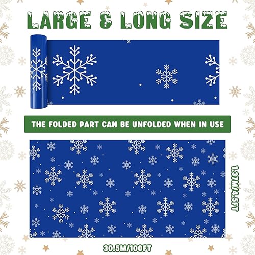 Miniatura 2 de Dandat Mantel de Navidad de 100 pies de largo, mantel de copo de nieve de Navidad, cubierta de plástico de copo de nieve blanco, decoración de mesa