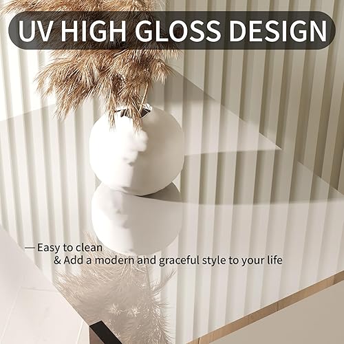 Miniatura 4 de AMERLIFE Juego de 2 mesas auxiliares de centro de entretenimiento con almacenamiento, modernas mesas auxiliares de alto brillo con 2 puertas de