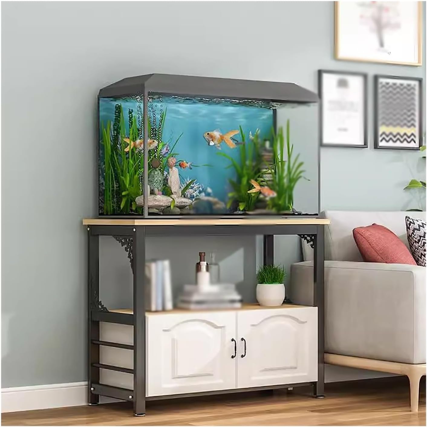 JYHHCYS Tank Stand for 10 20 30 Gallon Tank, Heavy Duty Home Aquarium Stands Terrarium Rack Holder with Cabinet Storage, Metal and Wood Fish Tank Table(Color:#2,Size:(LxWxH) 50x30x70cm)