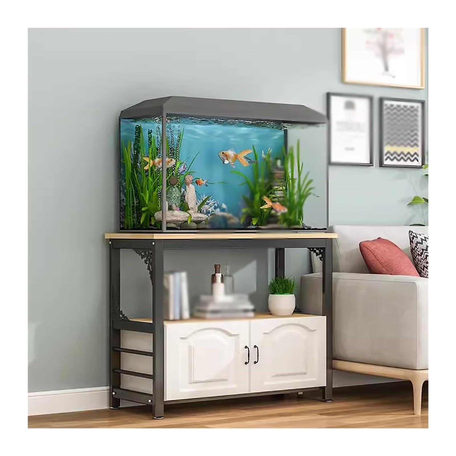 Robuster Aquarienständer für 10-30 Gallonen Aquarien, Aquarienmöbel aus Metall und Holz mit Schrankaufbewahrung, stabiles Terrariengestell, perfekter Aquarientisch (Farbe: #1, Größe: 50x30x7
