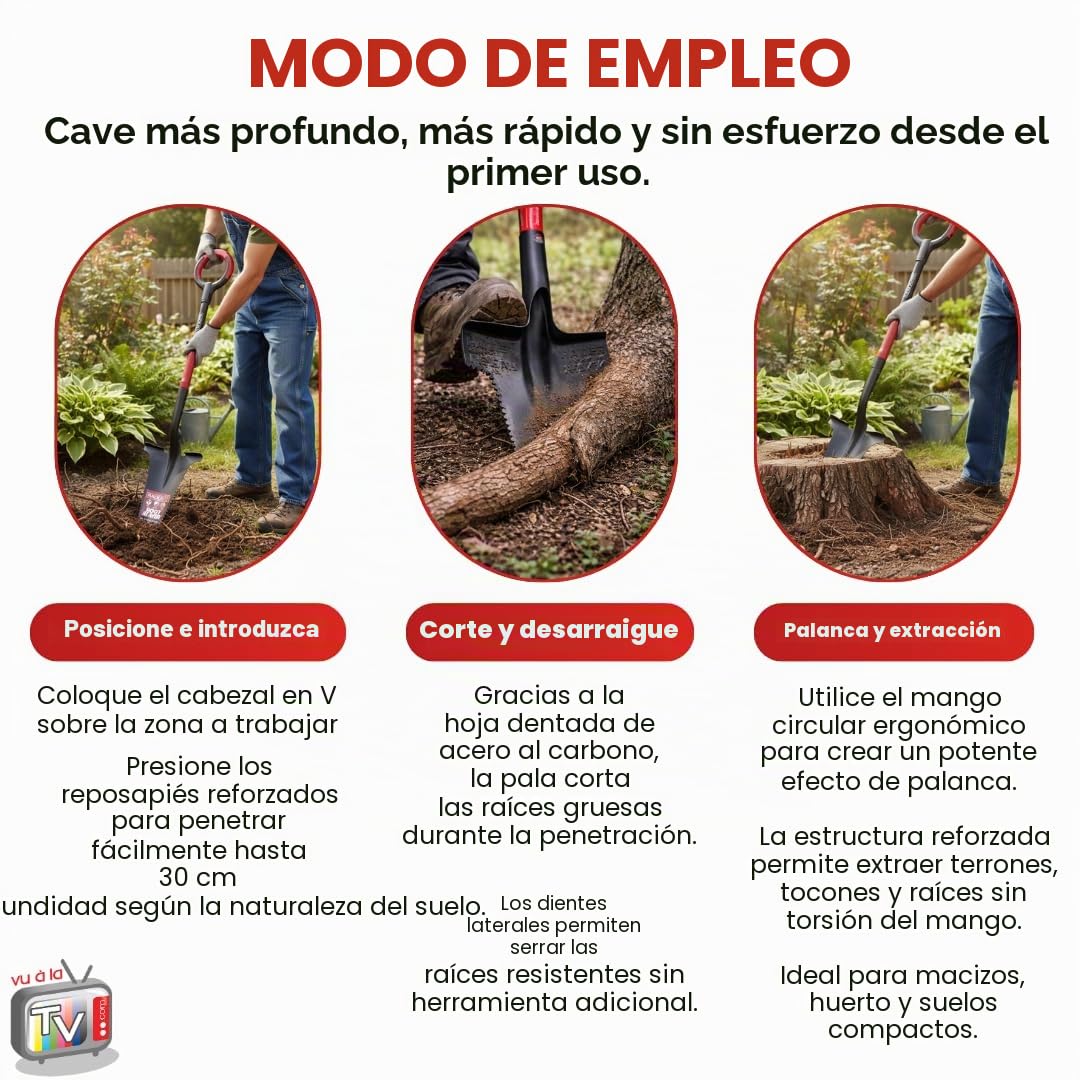 VENTEO Pala profesional multifunción RootSlayer | Pala de acero dientes gruñidos ergonómicos | Herramientas de jardín suelo mantenimiento al aire libre | Pala de corte raíz Profundidad | Trabajo Del
