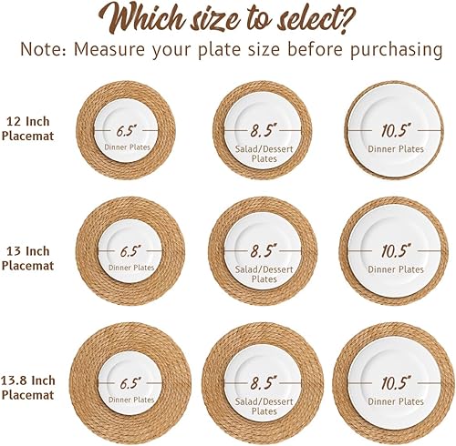Miniatura 3 de Manteles Individuales Redondos Tejidos de 13 Pulgadas Cargadores de Platos, Juego de 10, Manteles Individuales Tejidos Rústicos Bohemios de Granja