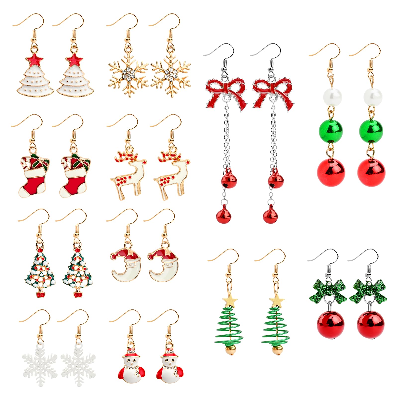 12 Pairs Christmas Earrings for Women Sparkling Christmas Tree — free download