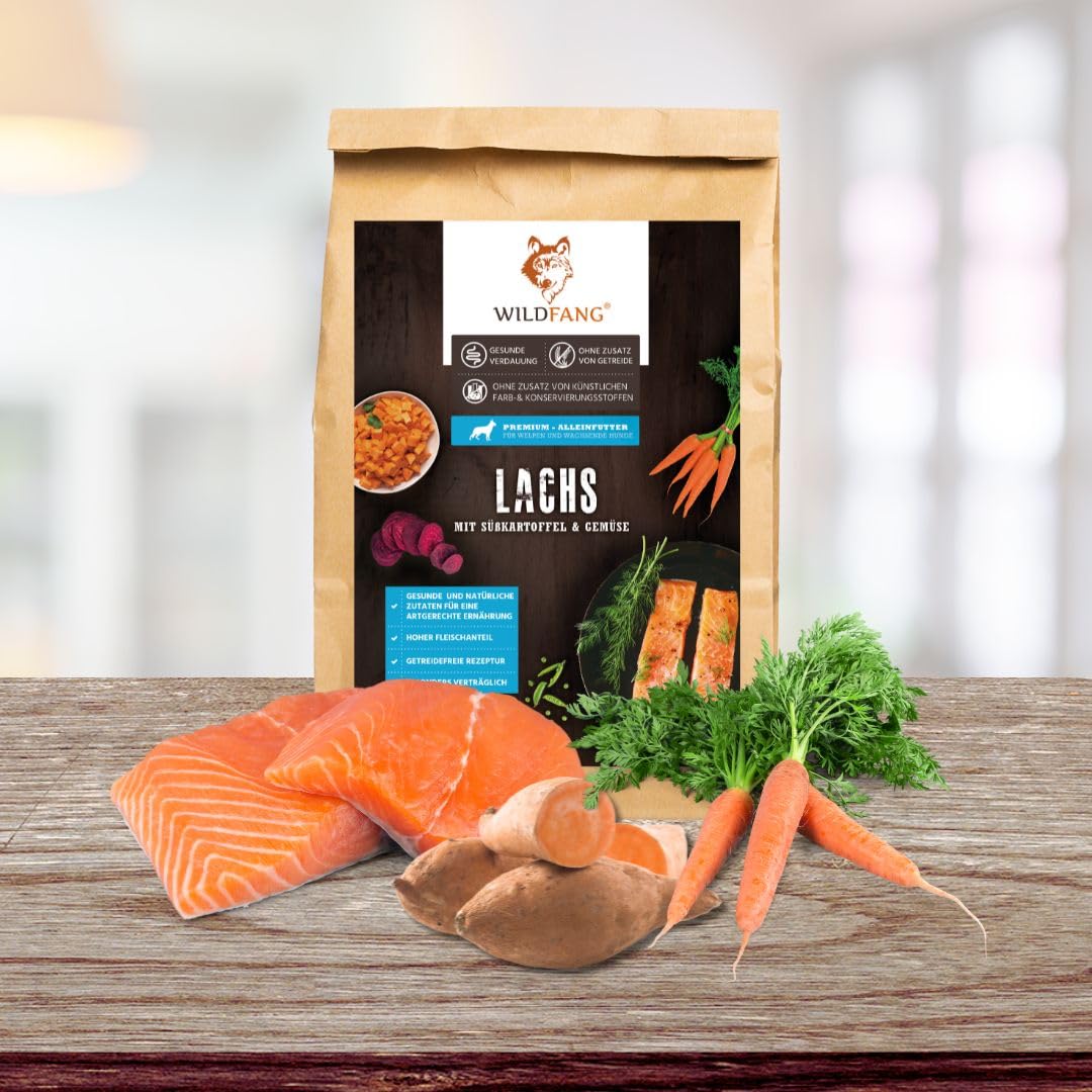 Wildfang® Trockenfutter für Hunde 6kg – Premium Hundetrockenfutter mit Lachs, Getreidefrei & glutenfrei, mit natürlichen Zutaten, ohne Zuckerzusatz, Welpenfutter trocken für Hunde – 1er Pack