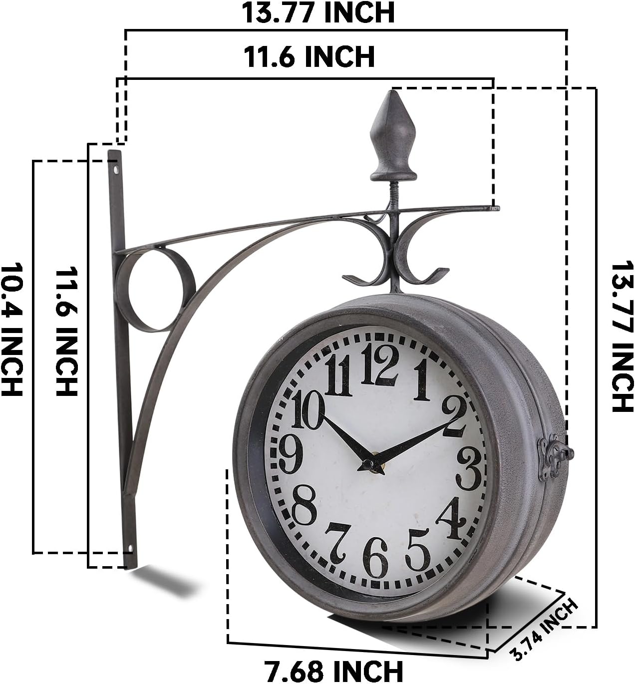 Metal Double Sided Hanging Clock with Retro Brown Sturdy Frame,Glass Lens,Silent Quartz Movement, Indoor/Outdoor Double-Sided Decorative Wall Clock for Home Decor Farmhouse Station Office Garden