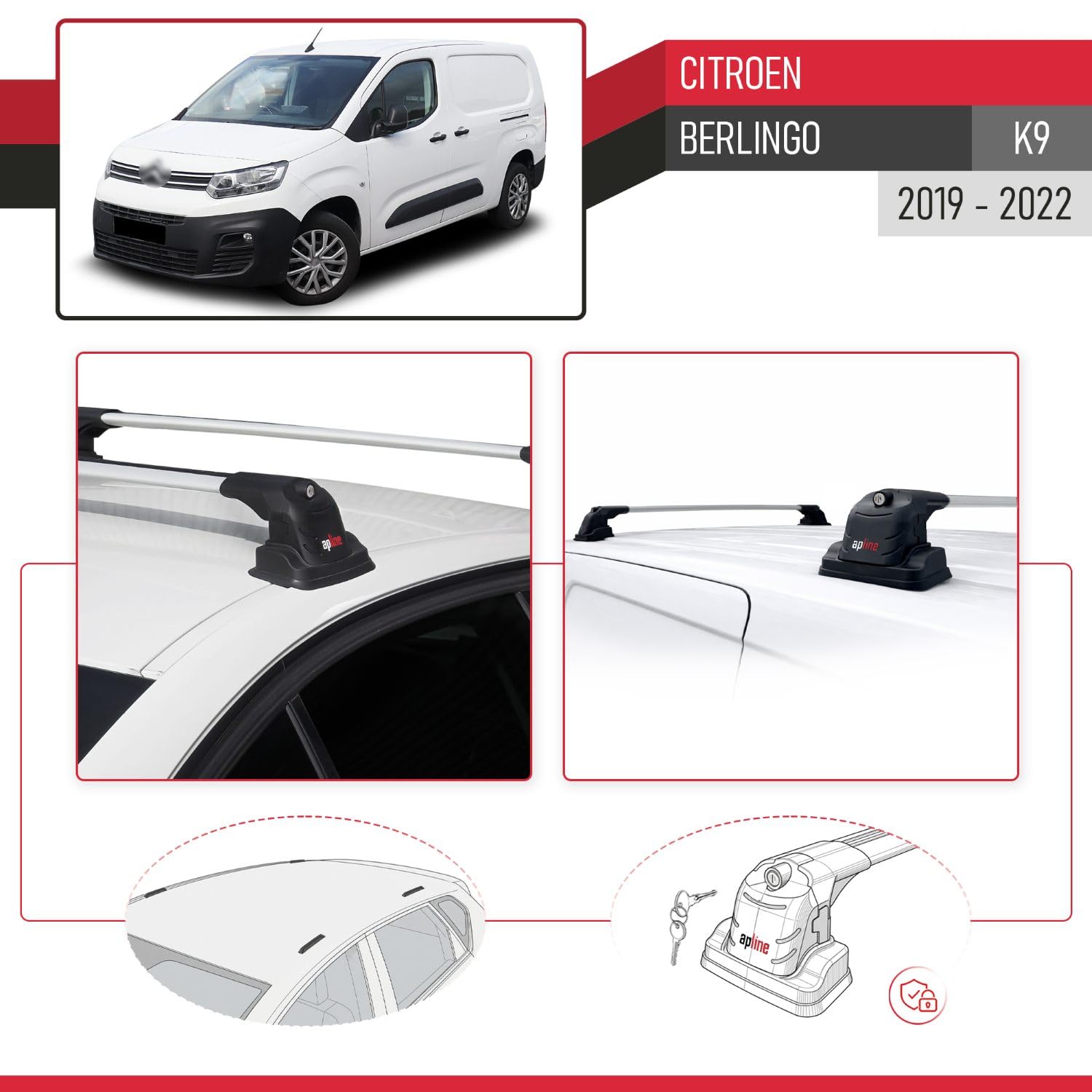 Kompatybilny z Citroen Berlingo 2019-2023 ACE-3 Model Aluminiowy bagażnik dachowy 2 poprzeczki, szary