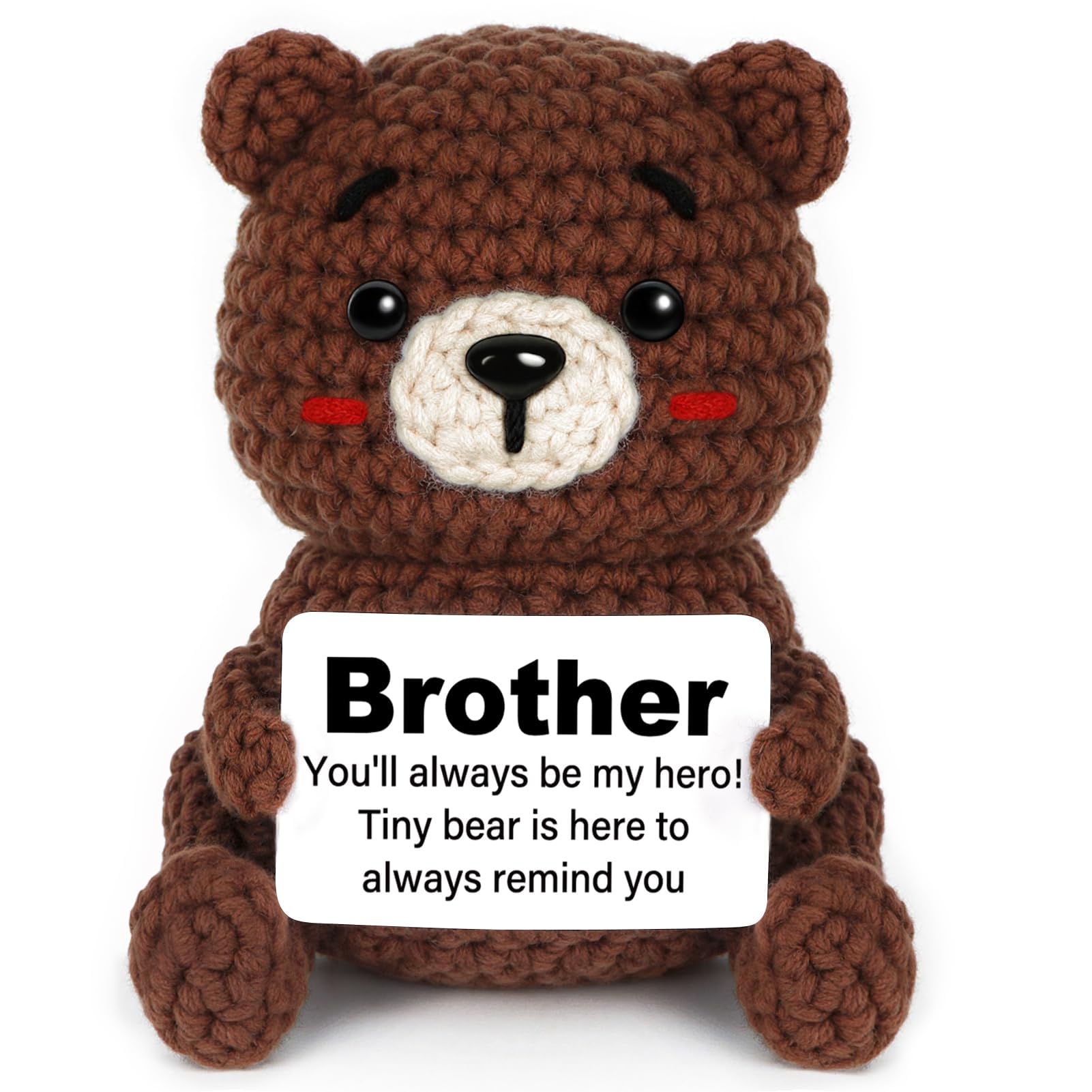 Brother Gifts, Handmade Crochet Emotional Support Bear “Brother, you'll always be my hero! ”- Gifts for Brother's Birthday, Graduation, Christmas, Wedding, Valentines