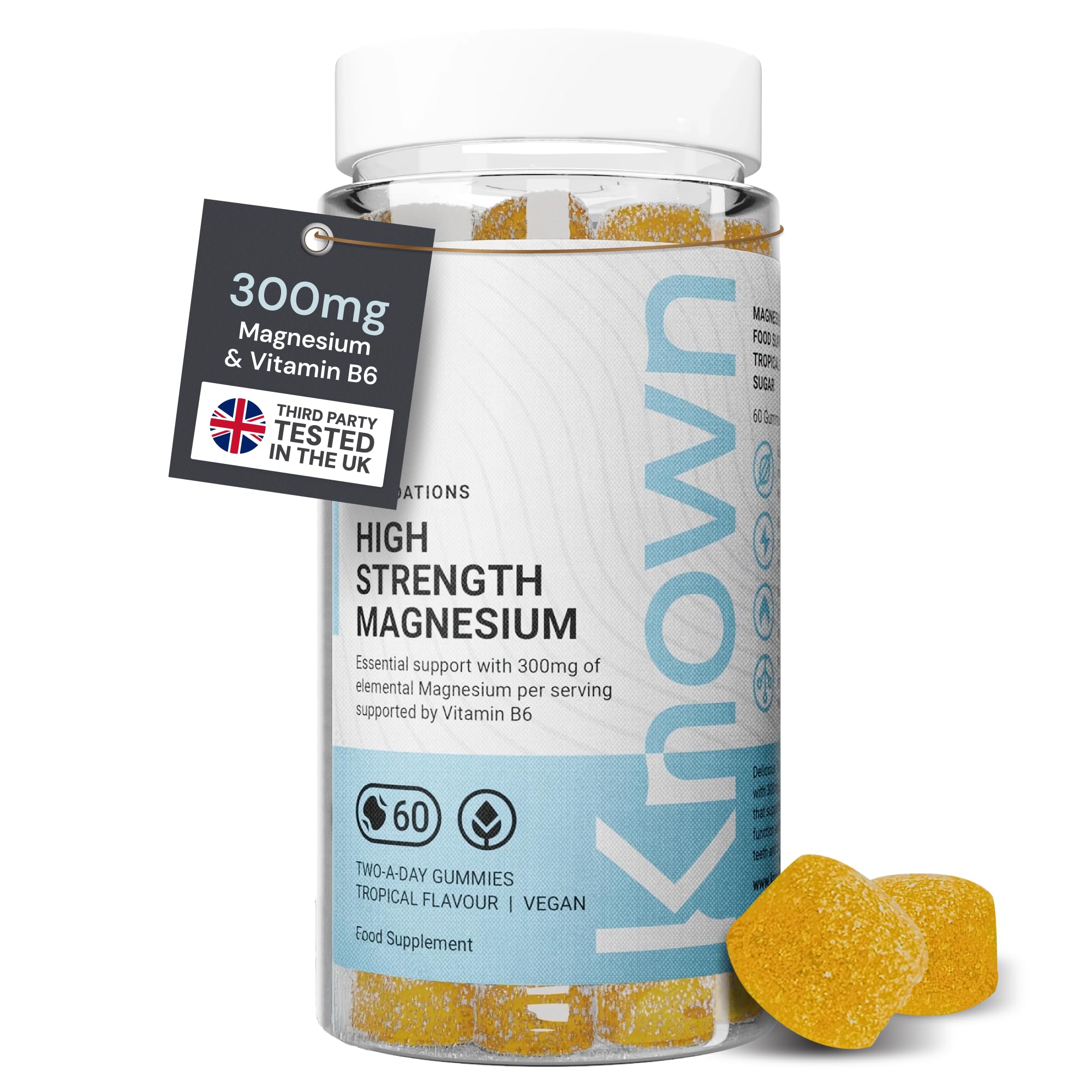 Known High Strength 300mg Magnesium Gummies – 2914mg Magnesium Citrate – Bioavailable Glycinate Alternative – Tropical – Vegan Gummy Supplement – Muscle & Energy – 1 Month Supply – Adults & Kids 7+
