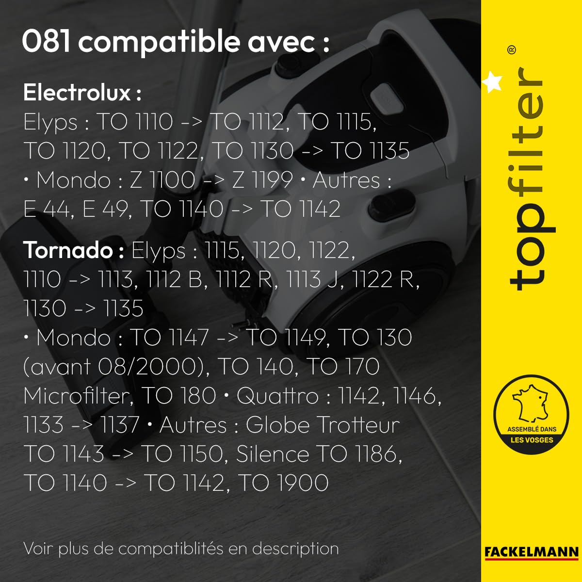Top Filter 64821 Bolsas Para Aspiradora (Pack 4 Uds) – Compatible Con Electrolux, Tornado, Volta