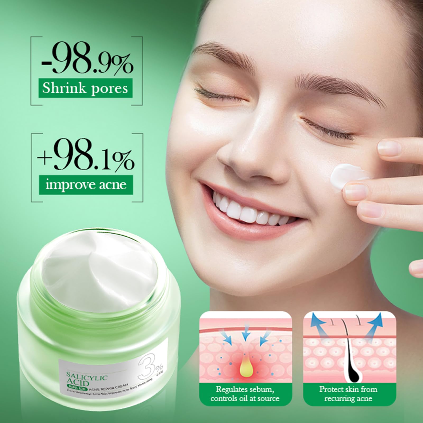 Natural Face Serum + Face Cream, With Salicylic Acid, Acne Repair, Facial Cream, Anti-Aging Moisturiser - Image 3