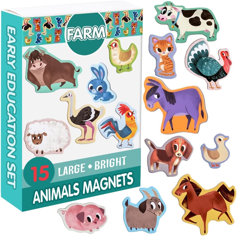 MAGDUM FARM animal magnets -real LARGE fridge magnets for toddlers- Magnetic EDUcational toys baby 3 year old baby LEARNing magnets for kids- Speech development toys - Kid magnets for Magnetic THEATRE