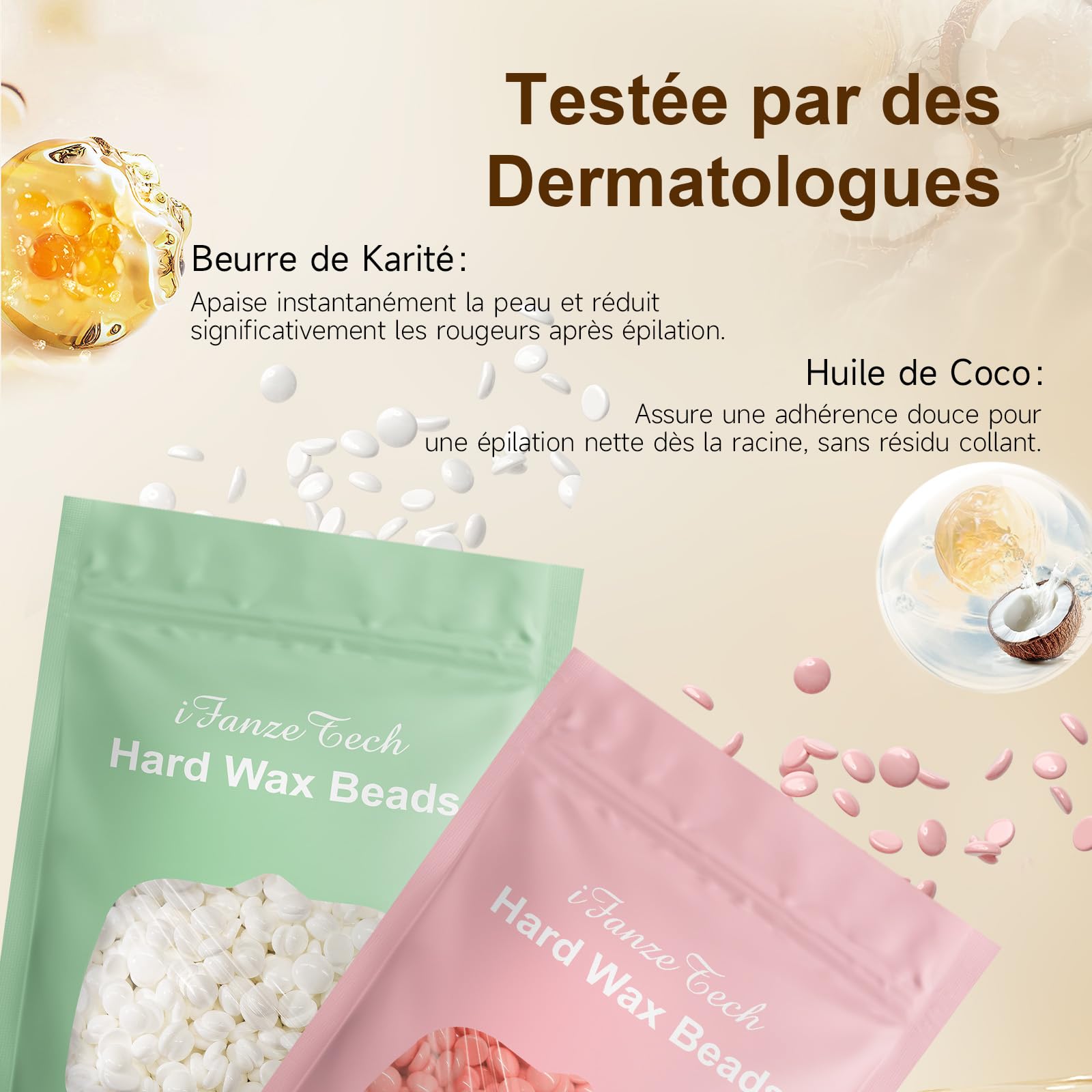 iFanzeTech Chauffe Cire Epilation Appareil Chauffe-cire: Kit Cire Épilation avec 400g Perles de Cire et bol silicone, Chauffe 10 mins, Pour Maillot, Visage, Corps, Pour les Débutants(Rose)