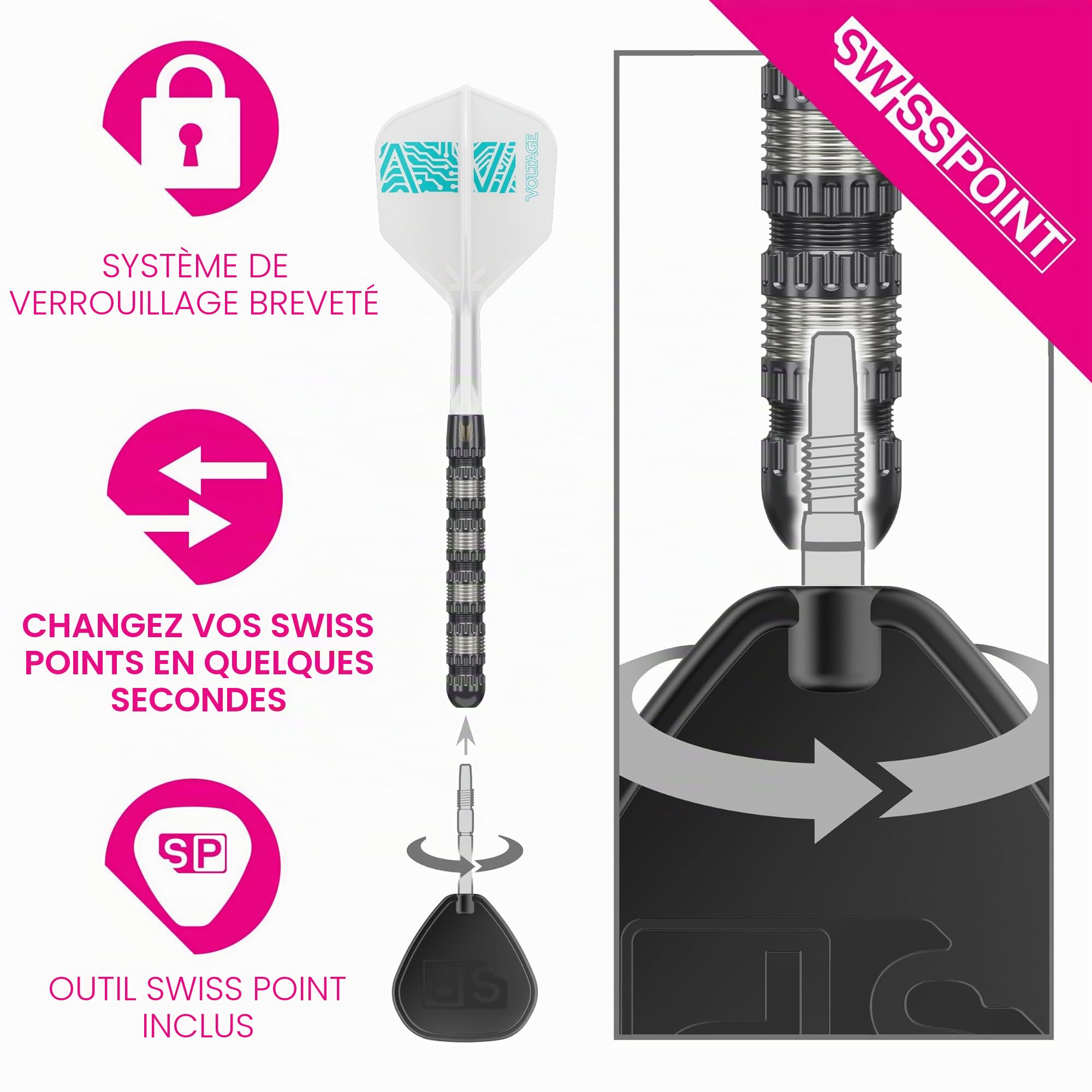 Target Darts Rob Cross 95K Pointe en Acier Swiss Point Fléchettes, 95% Tungstène Fléchettes avec K-Flex Vols, 21G/22G/23G/25G | Voltage Dart, Player Édition Swiss Points K Flex Fléchette