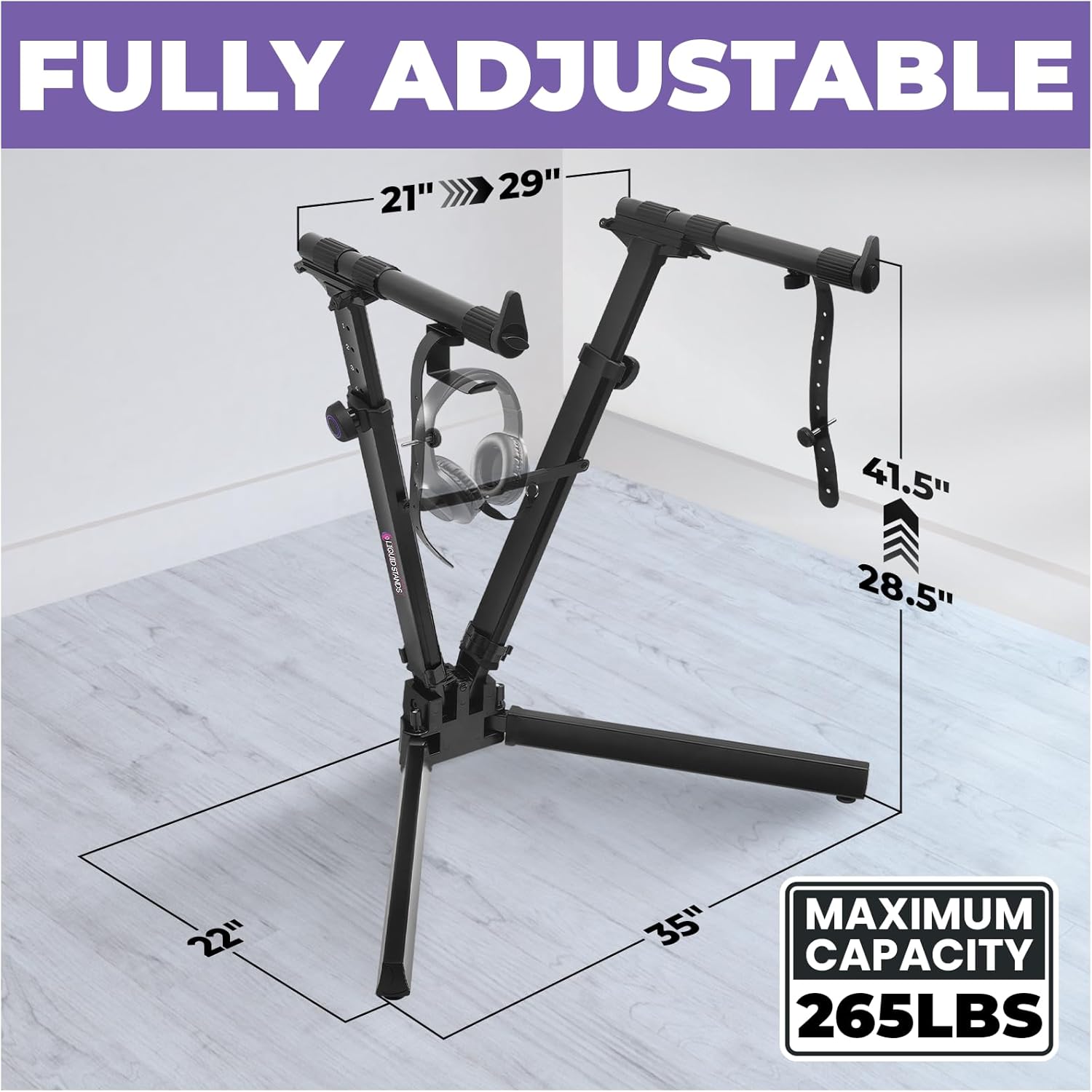 Liquid Stands V-Style Piano Keyboard Stand with Bag – Fits 54-88 Key Adjustable Heavy-Duty Piano Stand for Digital & Electric Keyboards – Foldable, Portable & Sturdy Synth for Stage, Studio & Home