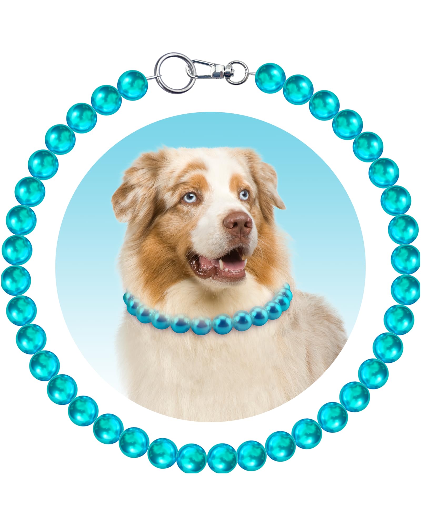 KUDES Chunky Pearl Dog Necklace (Beads 20mm),Elegant Classic Super Big Pearl Collar Necklace Accessories for Medium Large Dogs Occasions and Gatherings (Turquoise)