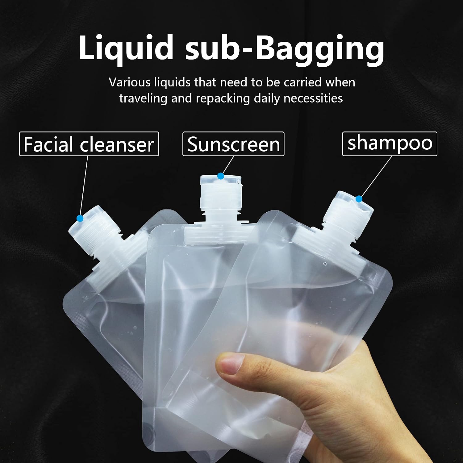 RIIEYOCA 8 Piece Portable Travel Liquid Clear Plastic Empty Packaging Bag for Shampoo/Shower Gel/Hand Sanitizer/Cosmetic Divide Bag(Mix)