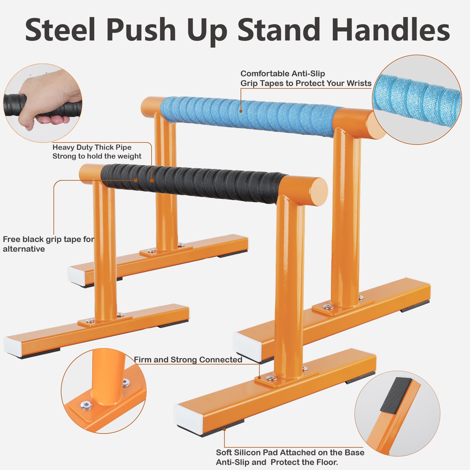 Orange Krafttraining Parallettes Liegestützgriffe Liegestützgriffe Calisthenics Ausrüstung für Home Workout, Anti-Rutsch-Gymnastikstangen, Handstand & Dipstange für Outdoor-Übung