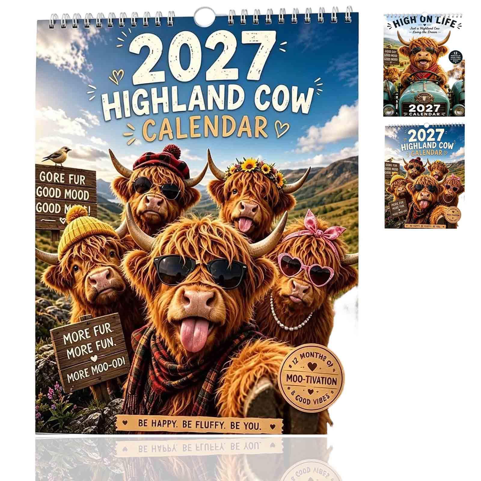 2027 Funny Highland Cow Wall Calendar A4 12 Month Planner，B