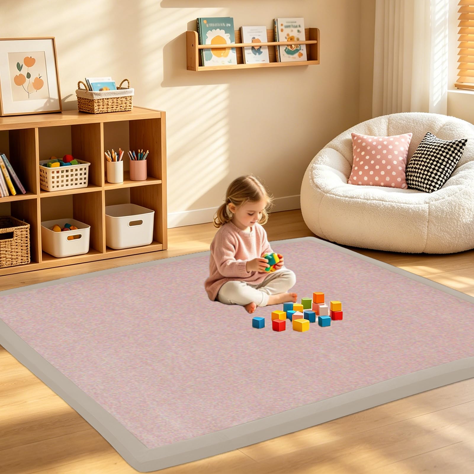 RZUMXOPY Kids Rug 160 x 160 cm Thick Baby Play Mat Foam Floor Padded Playmats for Babies Childrens, Soft Playpen Tatami Mat for Crawling & Playing, Non-Slip Bottom Rose