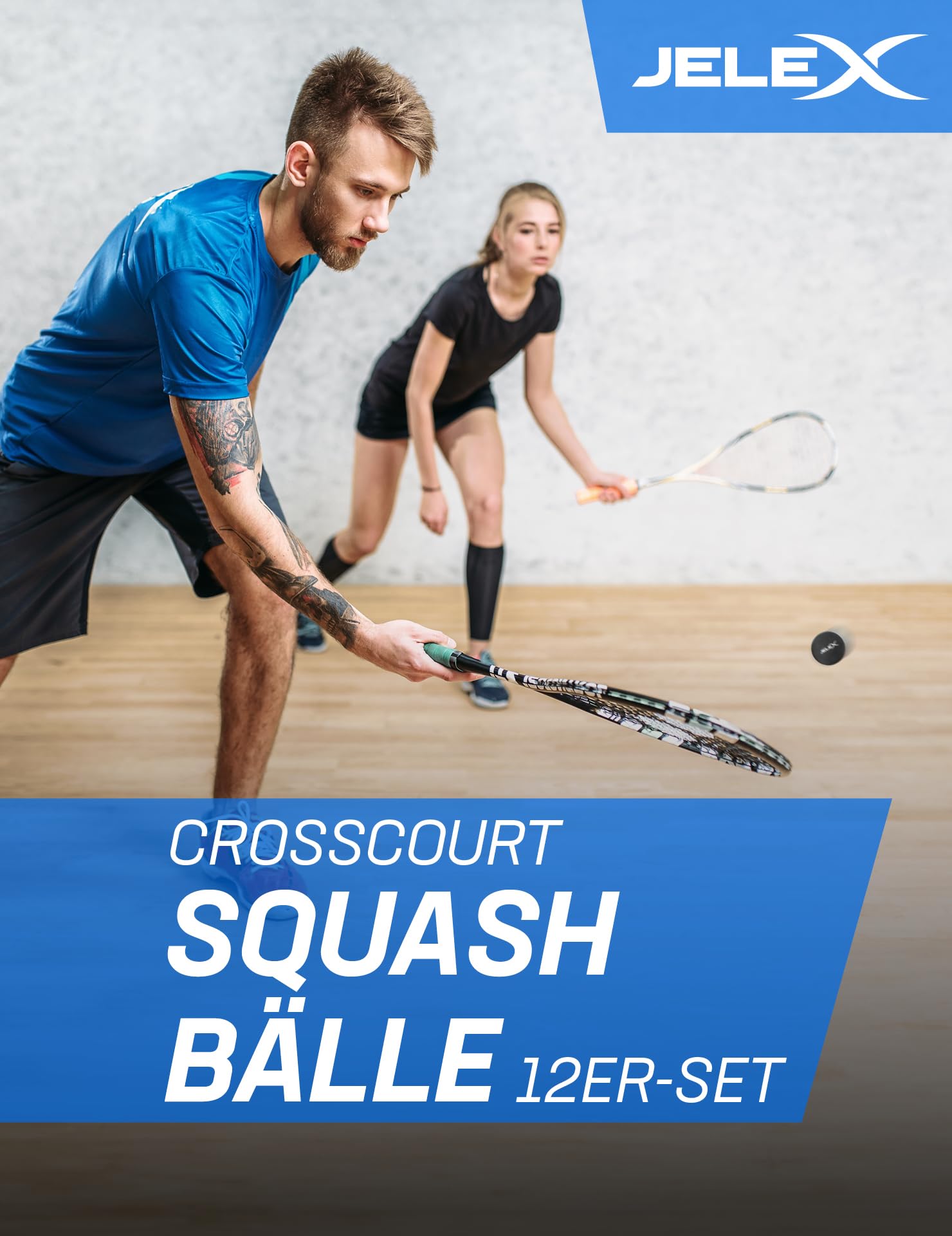 JELEX Crosscourt 12er-Set Squash Bälle aus Gummi-Material mit 4 cm Durchmesser und einem Einzelgewicht von 22 g. Sehr Gute Flug- und Sprungeigenschaften, empfohlen für fortgeschrittene Spieler.
