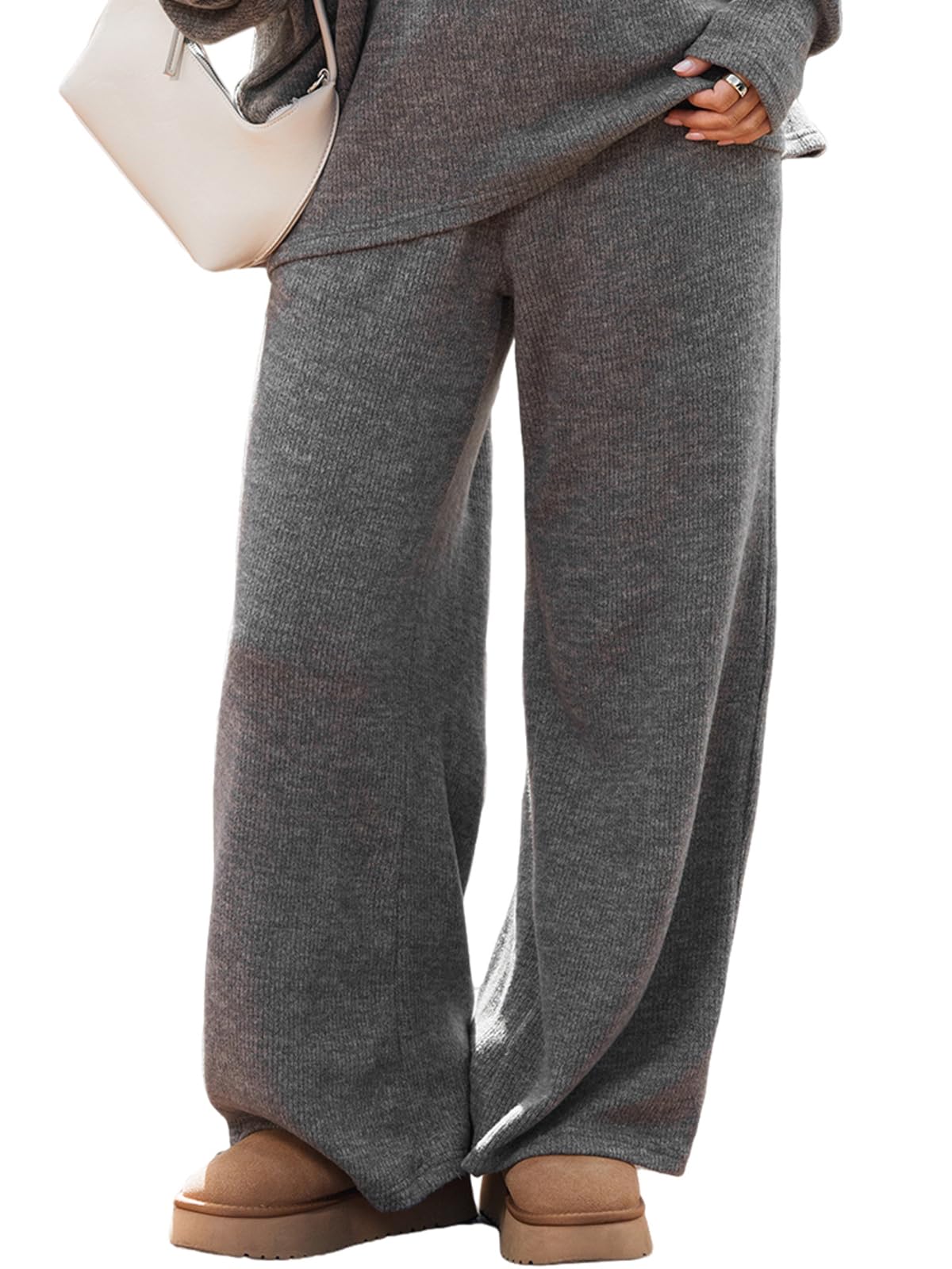 CUPSHE Knit Pants for Women Casual Wide Leg Drawstring Long Pants with Pockets High Waist Lounge Trousers Vacation