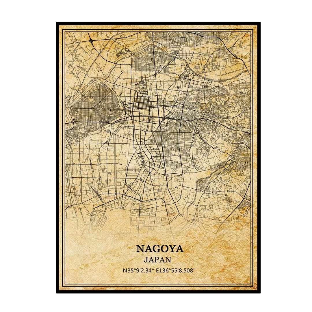 TANOKCRS Nagoya Japan Wall Art Vintage Print Poster Map Artwork Travel Souvenir Gift Home Decor 9x11 Inches Unframed