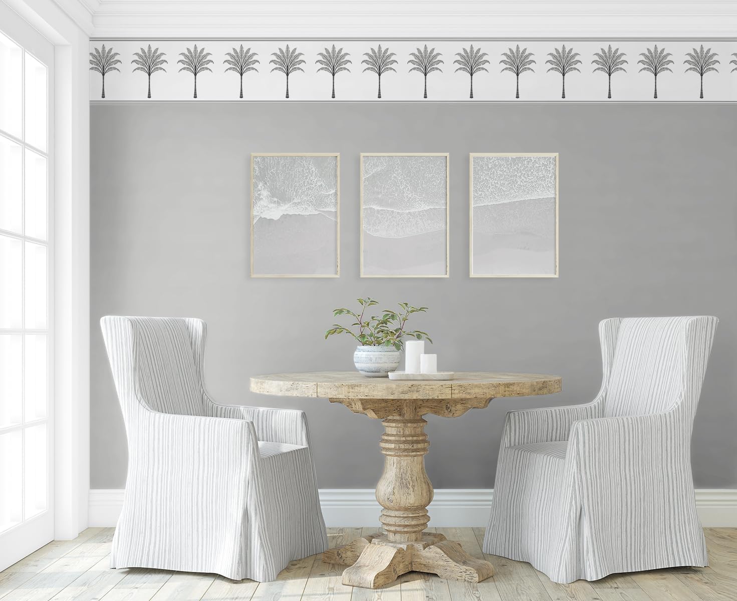 NextWall Harry & Grace Montgomery Palm Peel and Stick Wallpaper Border (Harbor Grey)